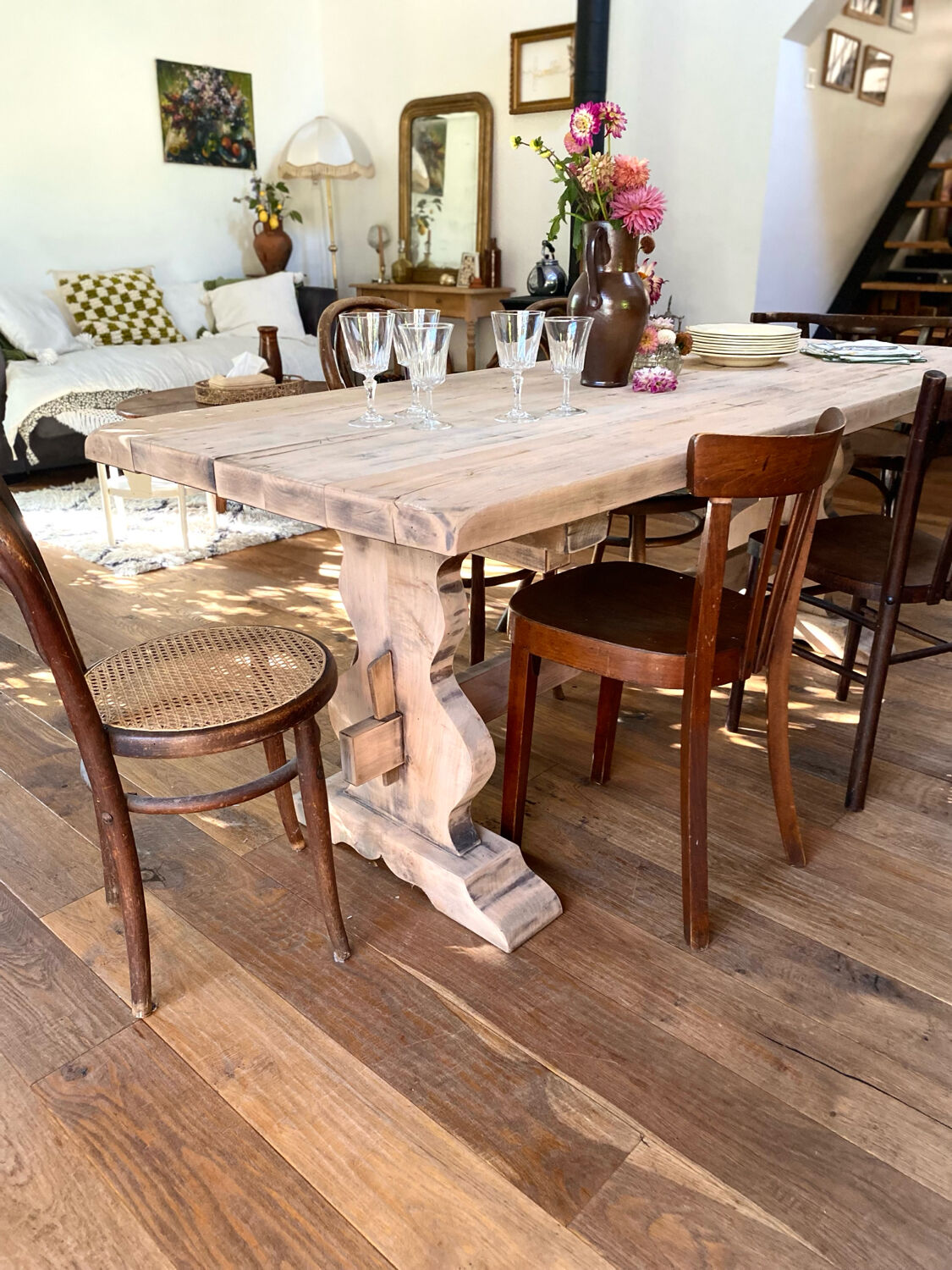 Antique solid wood farmhouse table