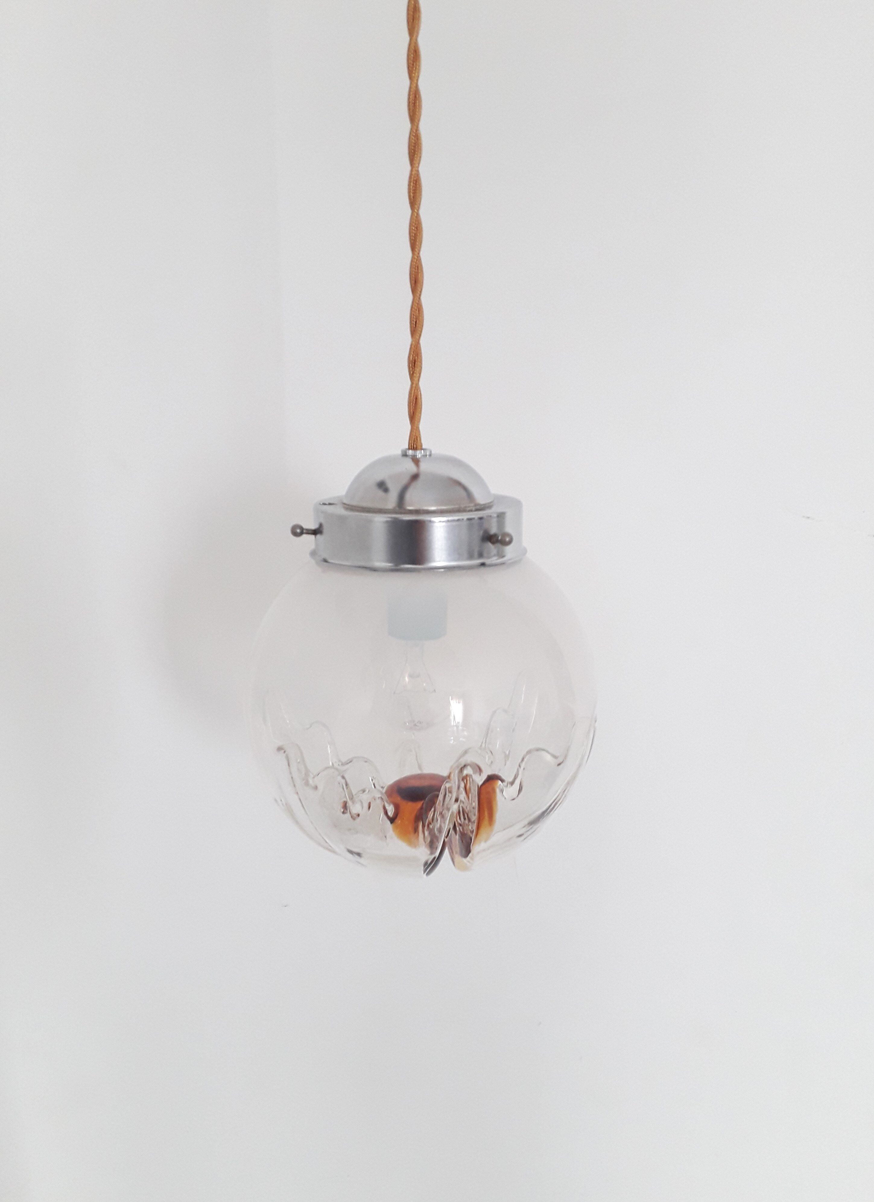 Vintage pendant lamp - Globe glass Mazzega Murano - 70s