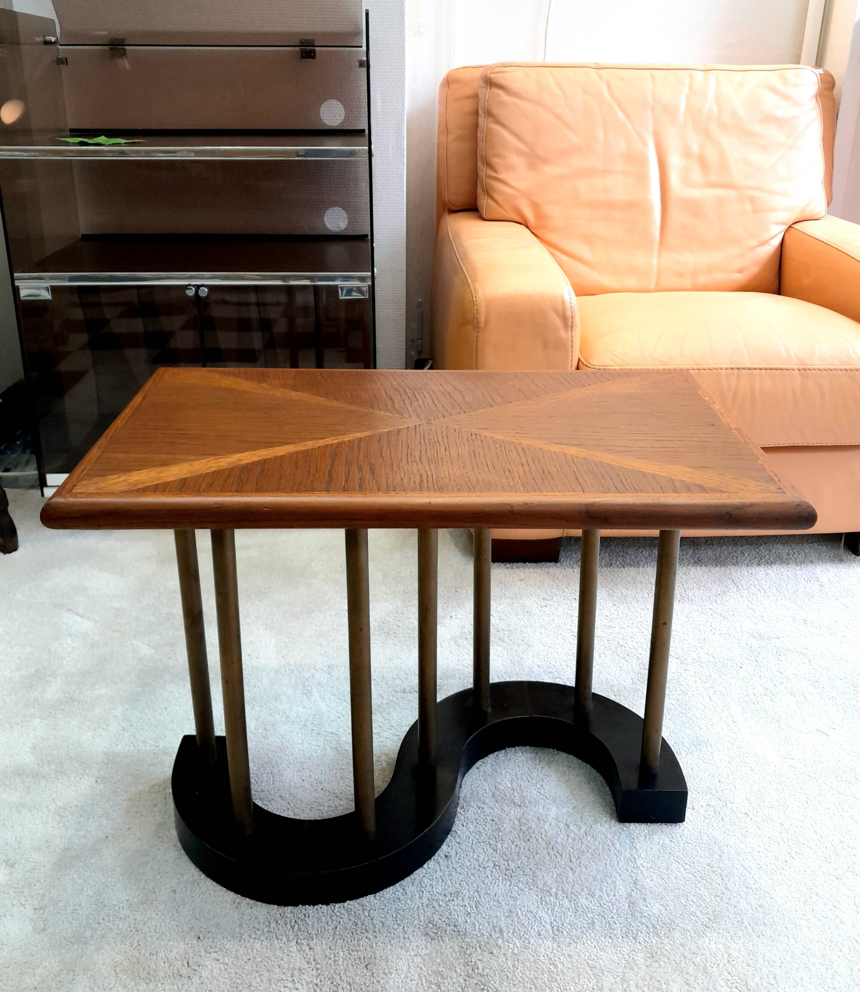 Oak and brass coffee table circa 1960