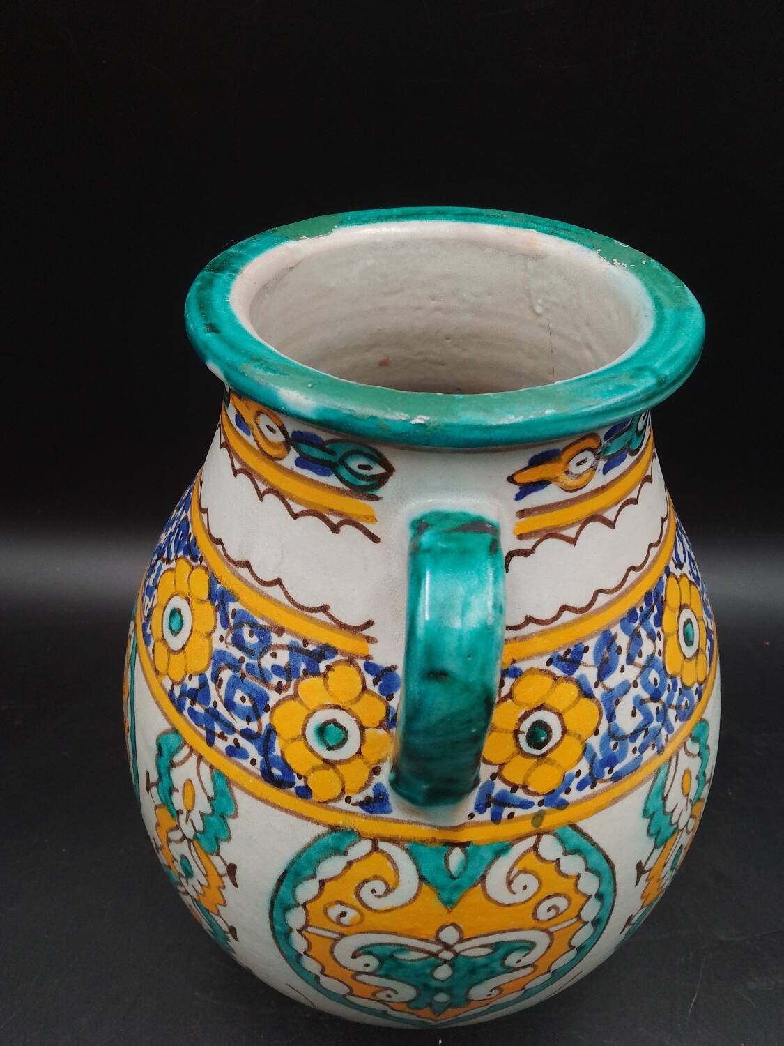 Vase pot with two handles in Moroccan ceramic signed Fes Moroccan