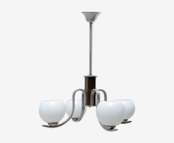 Lustre art déco chromé et bois, vers les années 1930