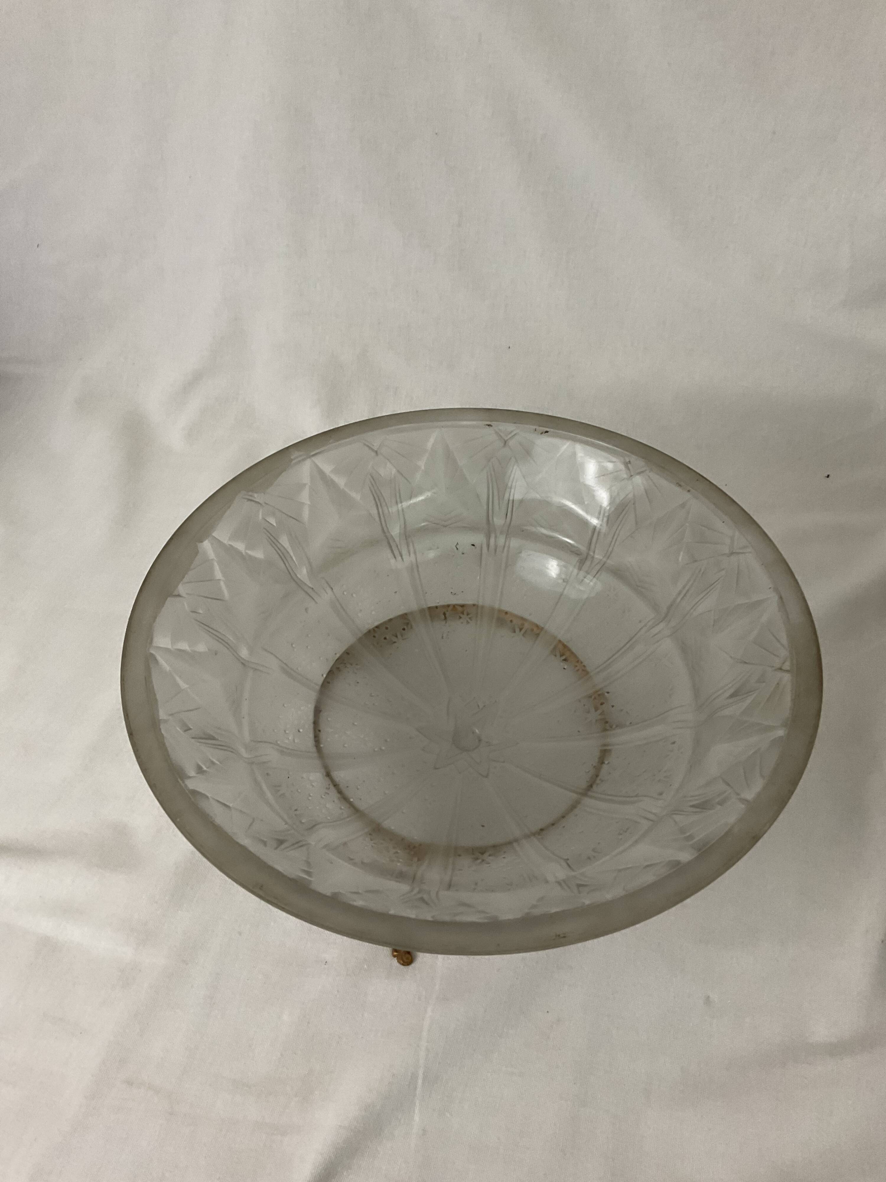 Fruit cup centerpiece in frosted glass and art nouveau art deco bronze signed Muller frères