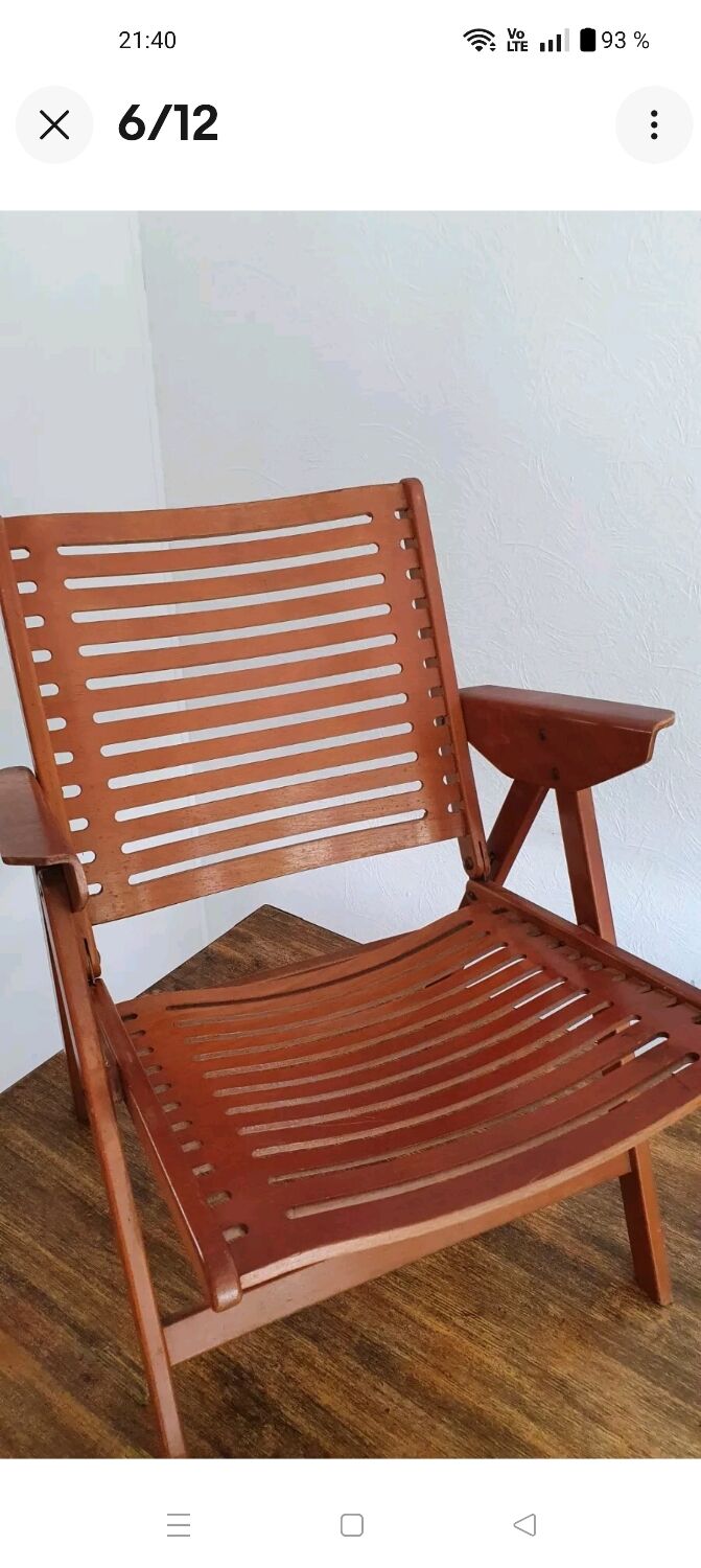 REX folding armchair by designer Niko KRALJ, 1950s, compass legs