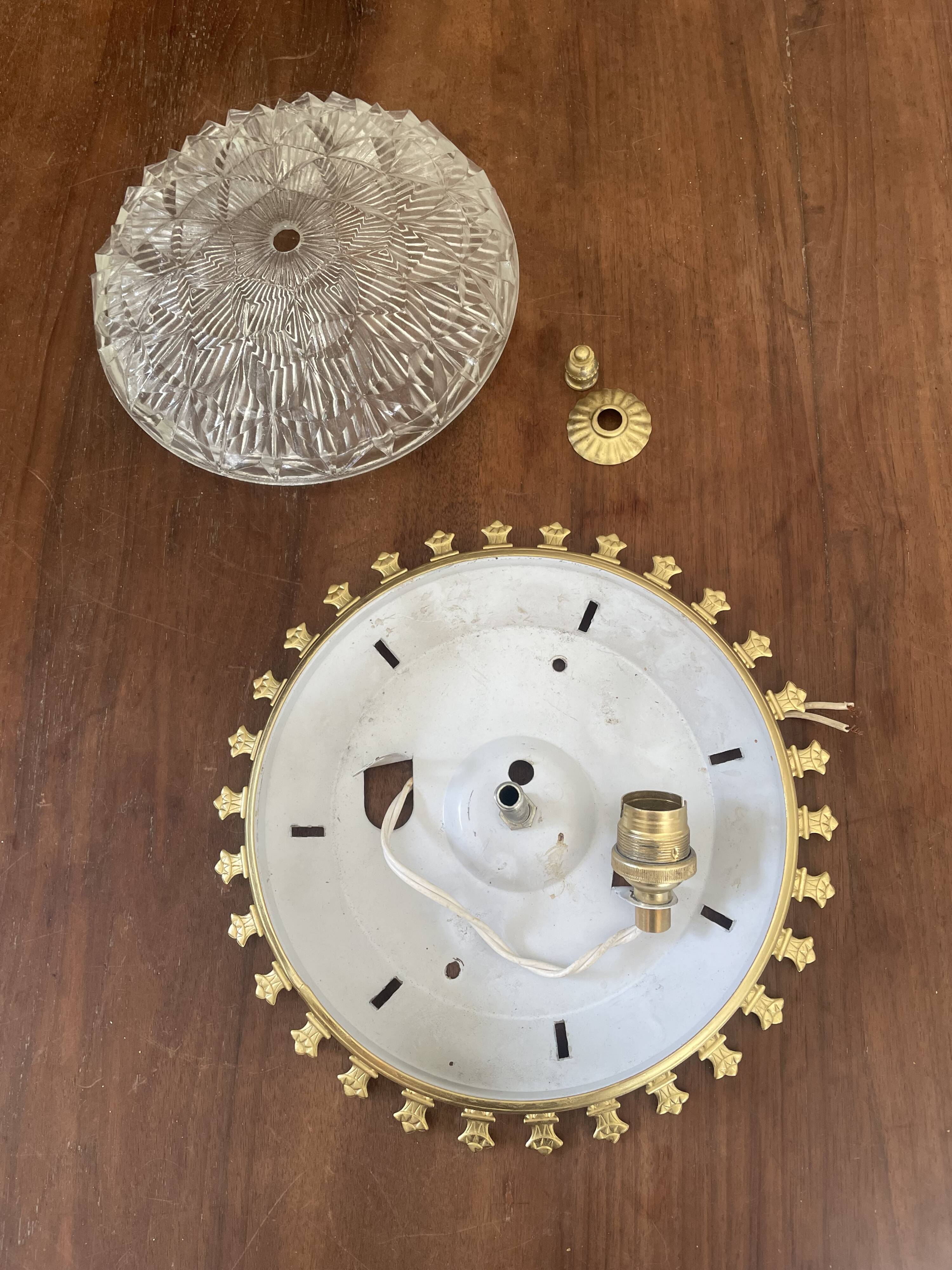 Vintage ceiling light with cut glass and gold metal.