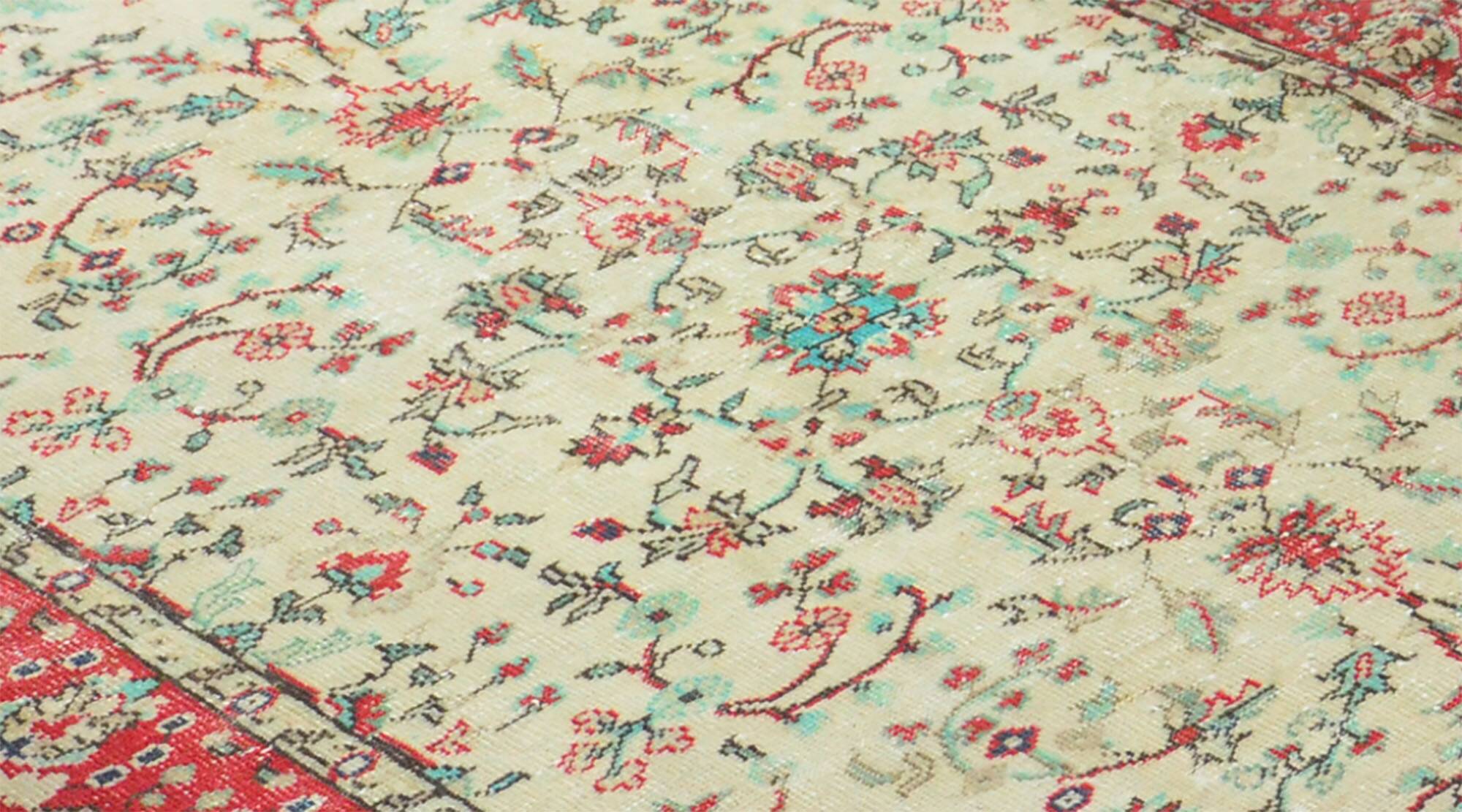 Tapis Vintage Turc – Rouge & Beige – Motifs Floraux – 295 × 178 cm