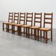Set of 6 rustic oak ladder-back chairs with rush seats, France, 20th centur