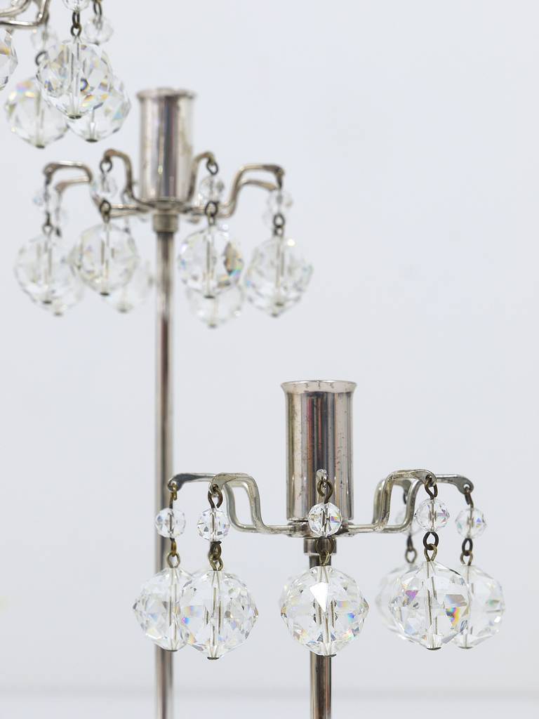Silver-plated candlestick, faceted Swarovski crystals, Austria, 1960s