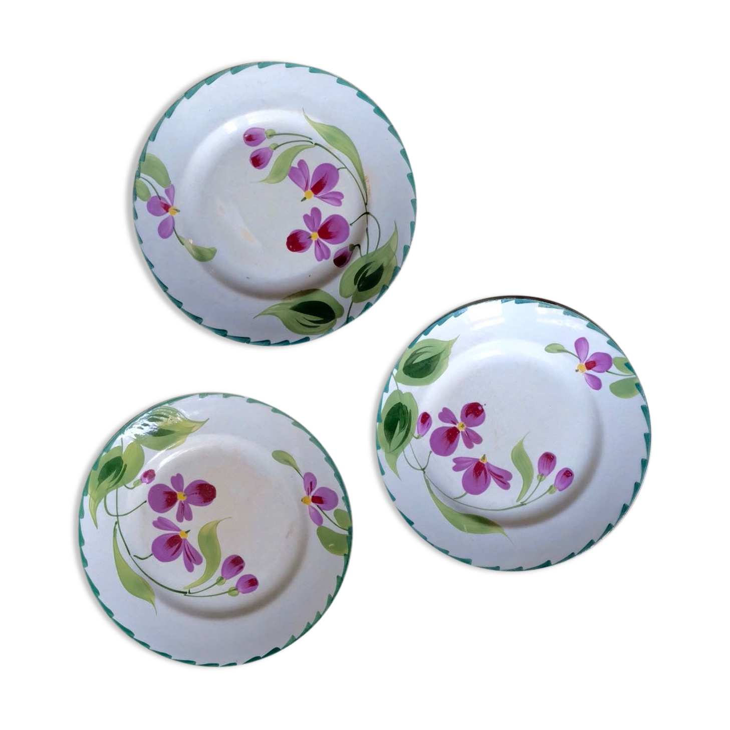 Set of 3 plates St. Amand & Hamage 1896 - 1952 iron earth hand-painted floral decoration