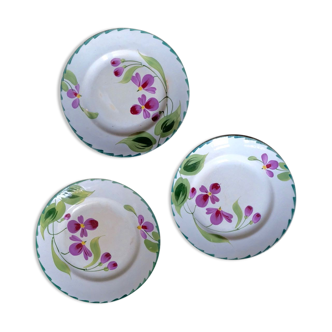 Set of 3 plates St. Amand & Hamage 1896 - 1952 iron earth hand-painted floral decoration