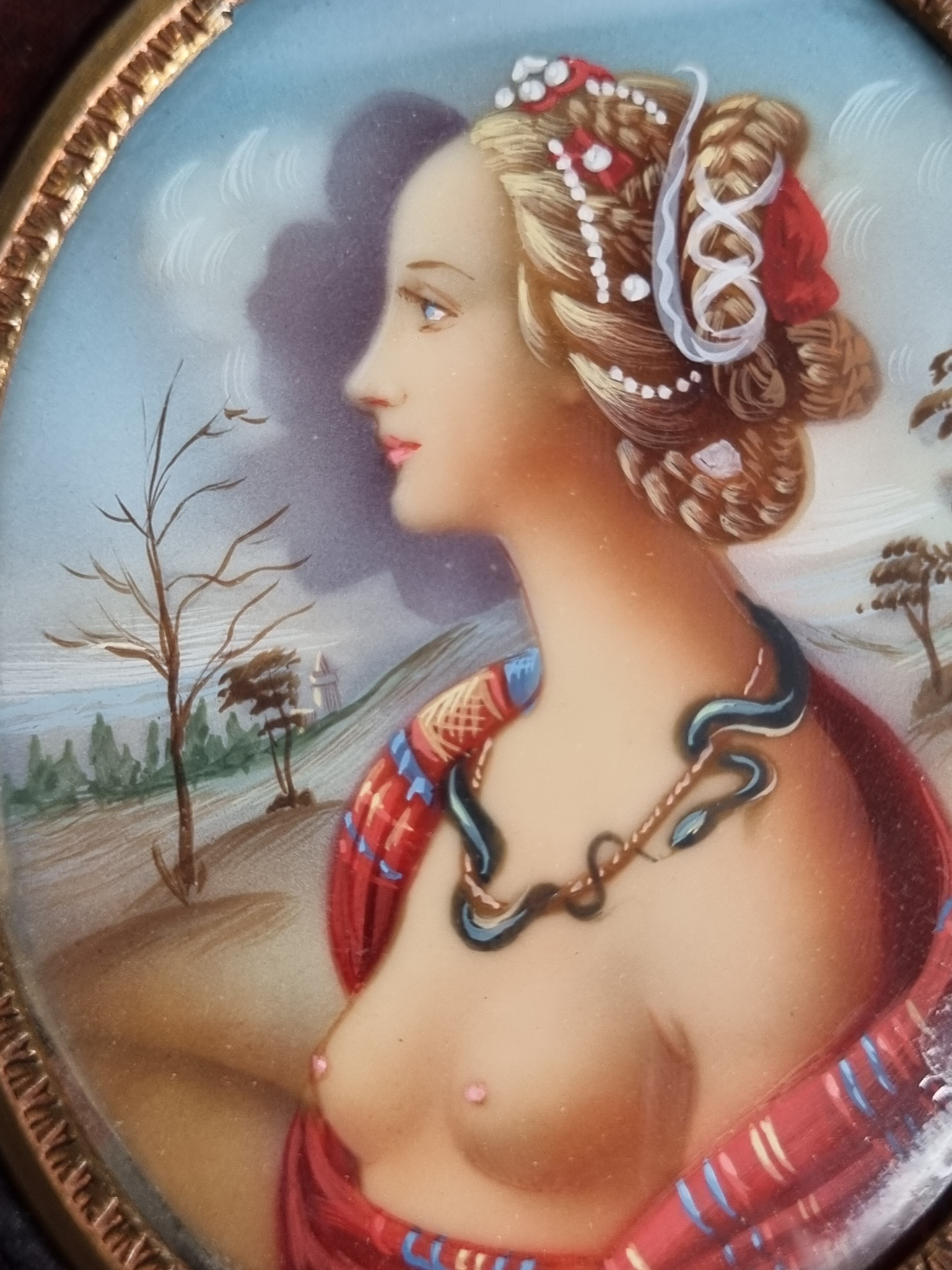 Miniature of the nineteenth century, portrait of Simonetta Vespucci after Piero di Cosimo