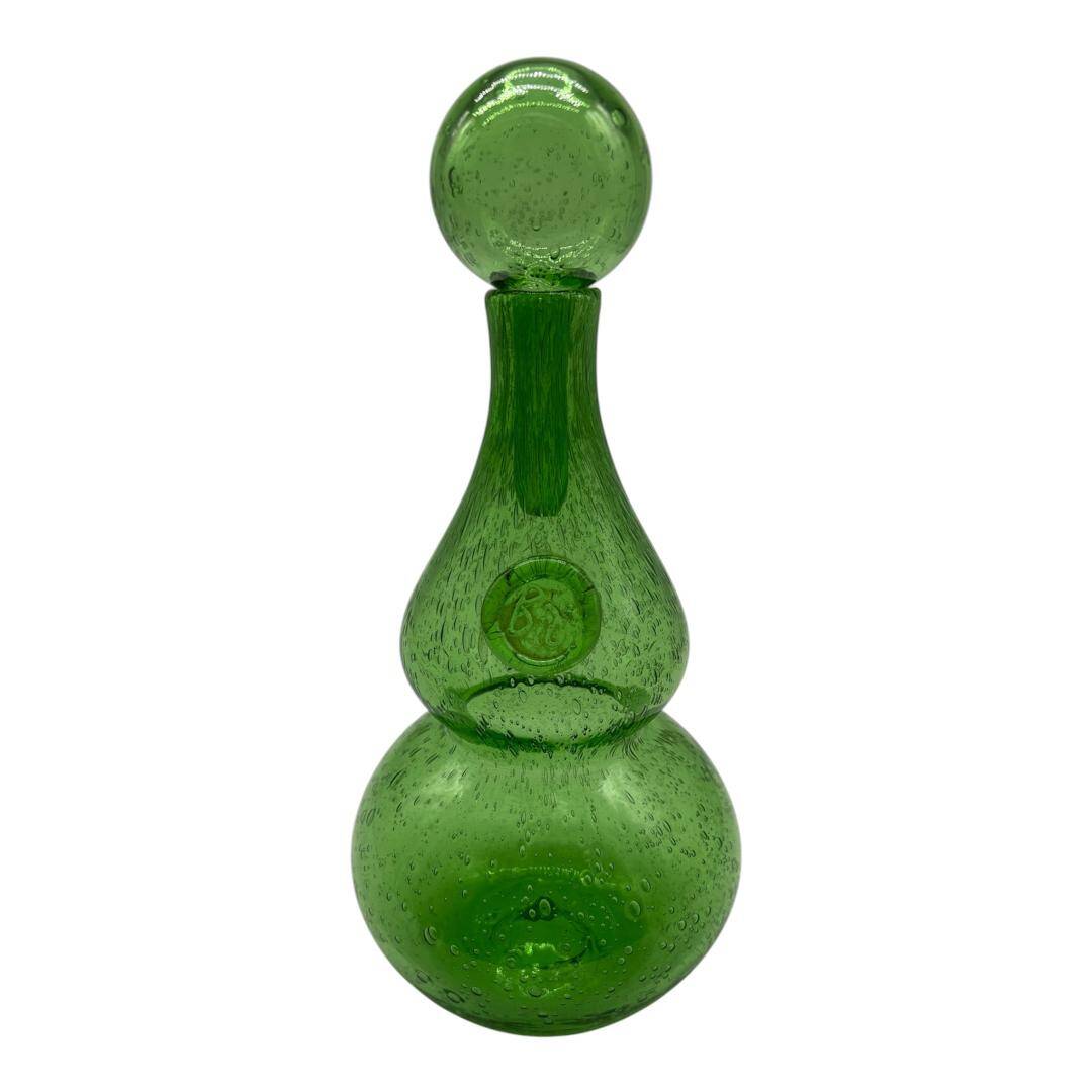 Service à liqueur Biot verre soufflé vert bullé carafe 6 verres plateau