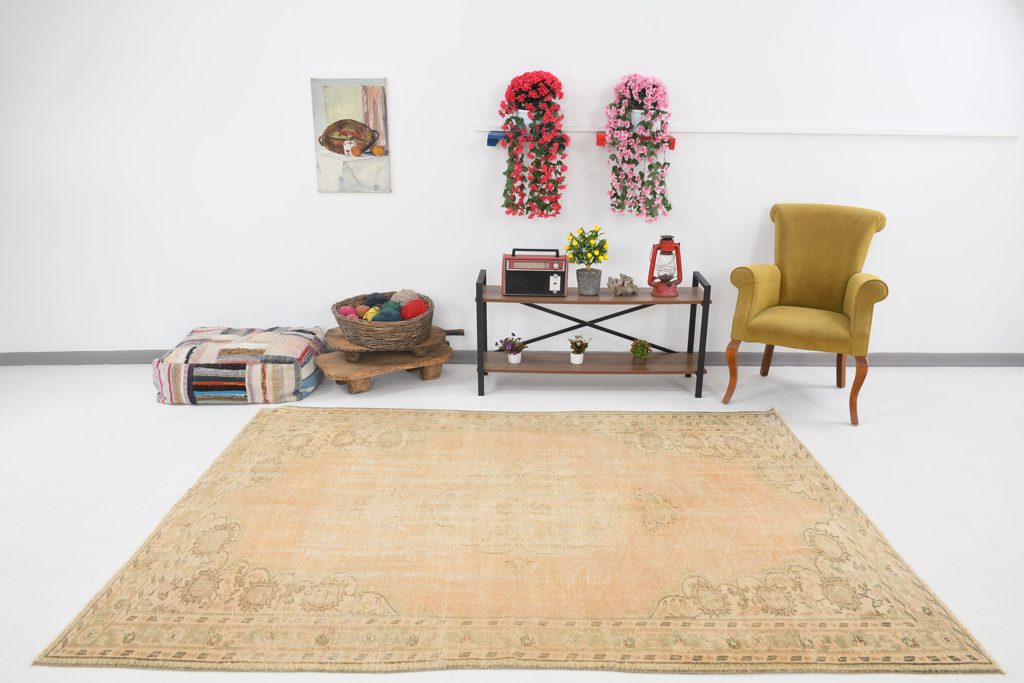 6x8 Handmade Beige Tones Wool Vintage Rug 260x194Cm