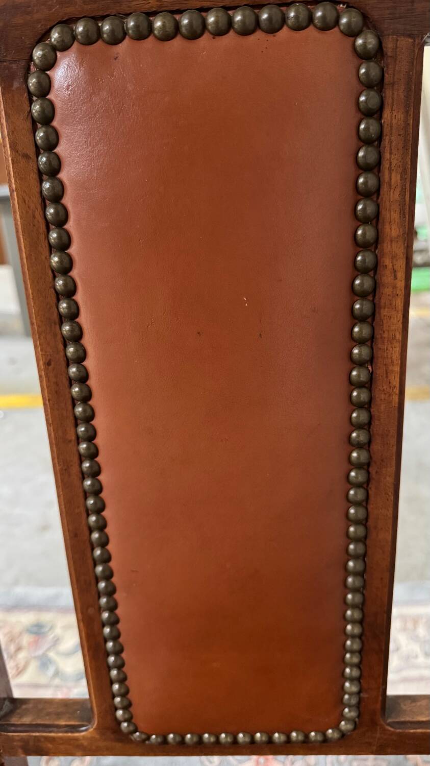 6 Art Deco walnut and leather chairs