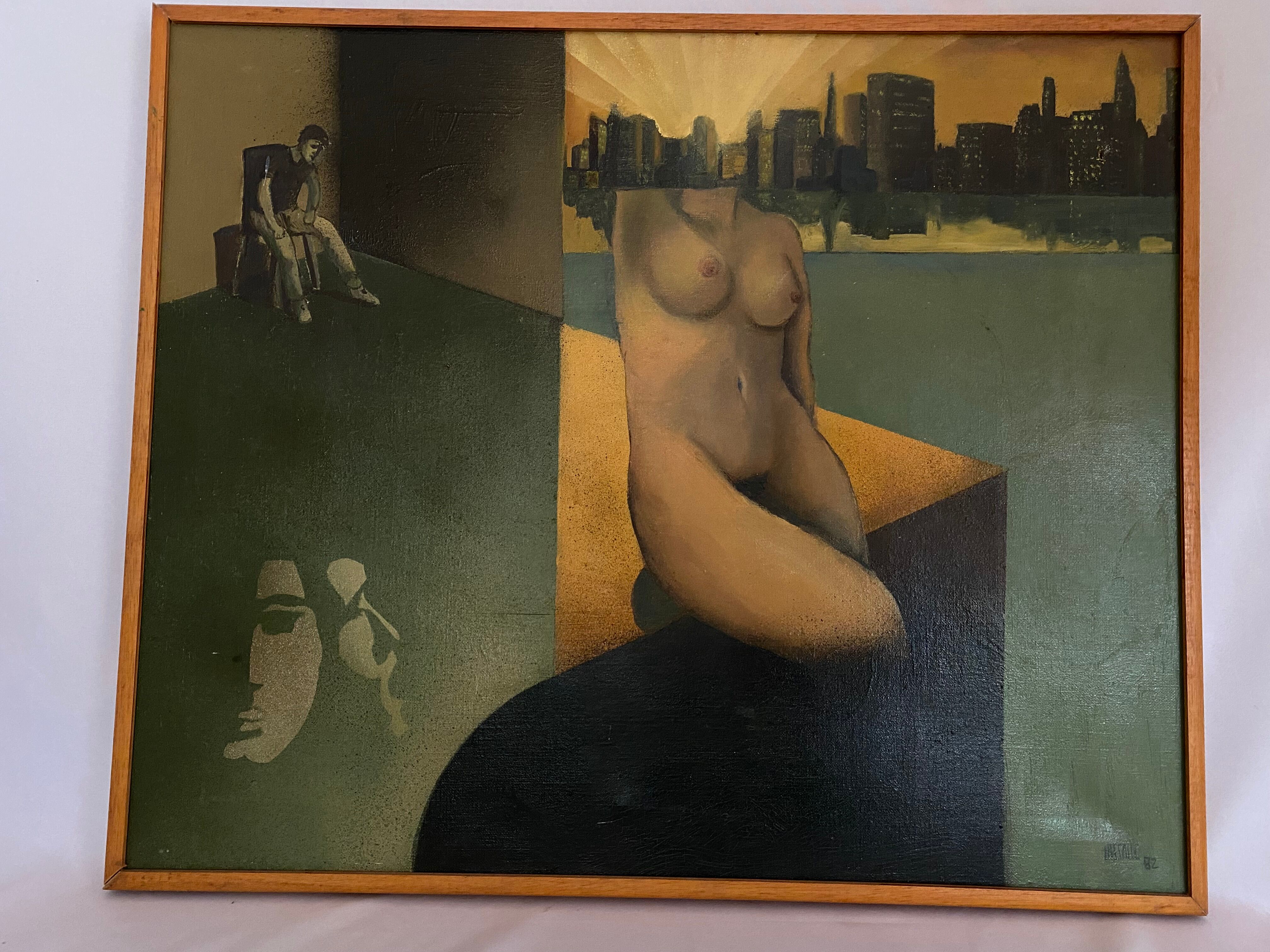 Oil painting on canvas by Bruno Lassalle signed by him in 1982