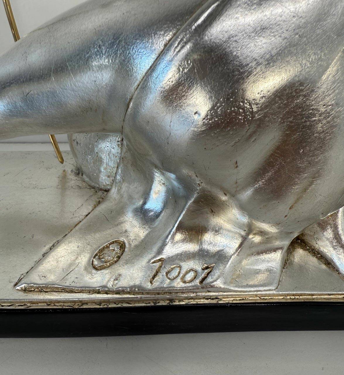 Diana the Huntress Art Deco Silver Leaf Sculpture by Salvatore Melani, 1930