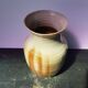 Old brown sandstone vase & beige signed deco 70s vintage