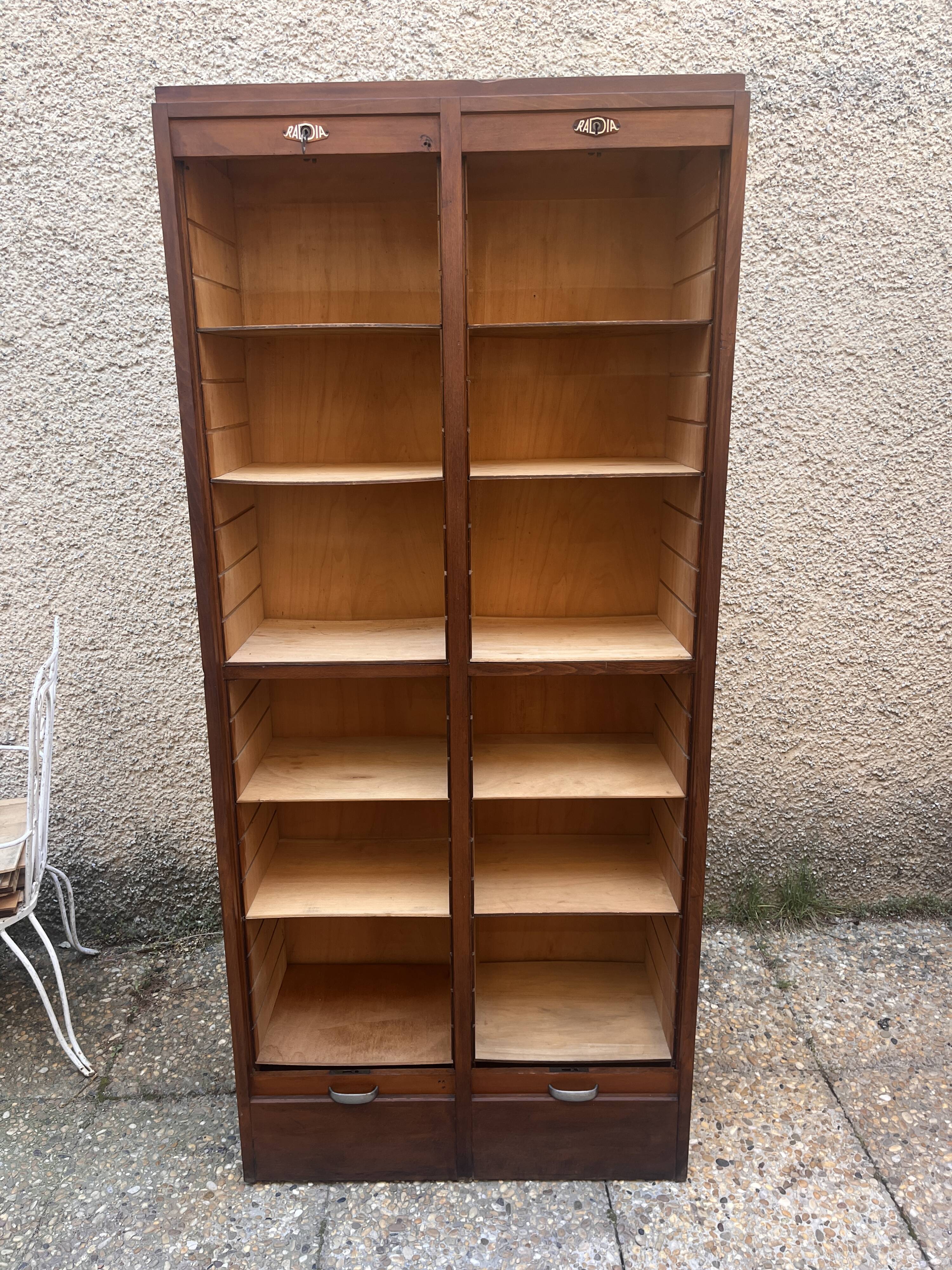Classeur double à rideaux en bois Radia, années 50-60