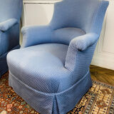 Paire de fauteuils crapauds Napoleon III tapisserie bleue - France 19eme siècle