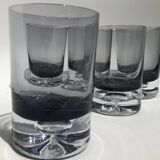 5 70's large bubble black smoked whiskey glasses