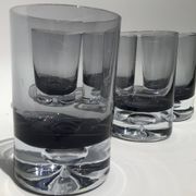 5 70's large bubble black smoked whiskey glasses