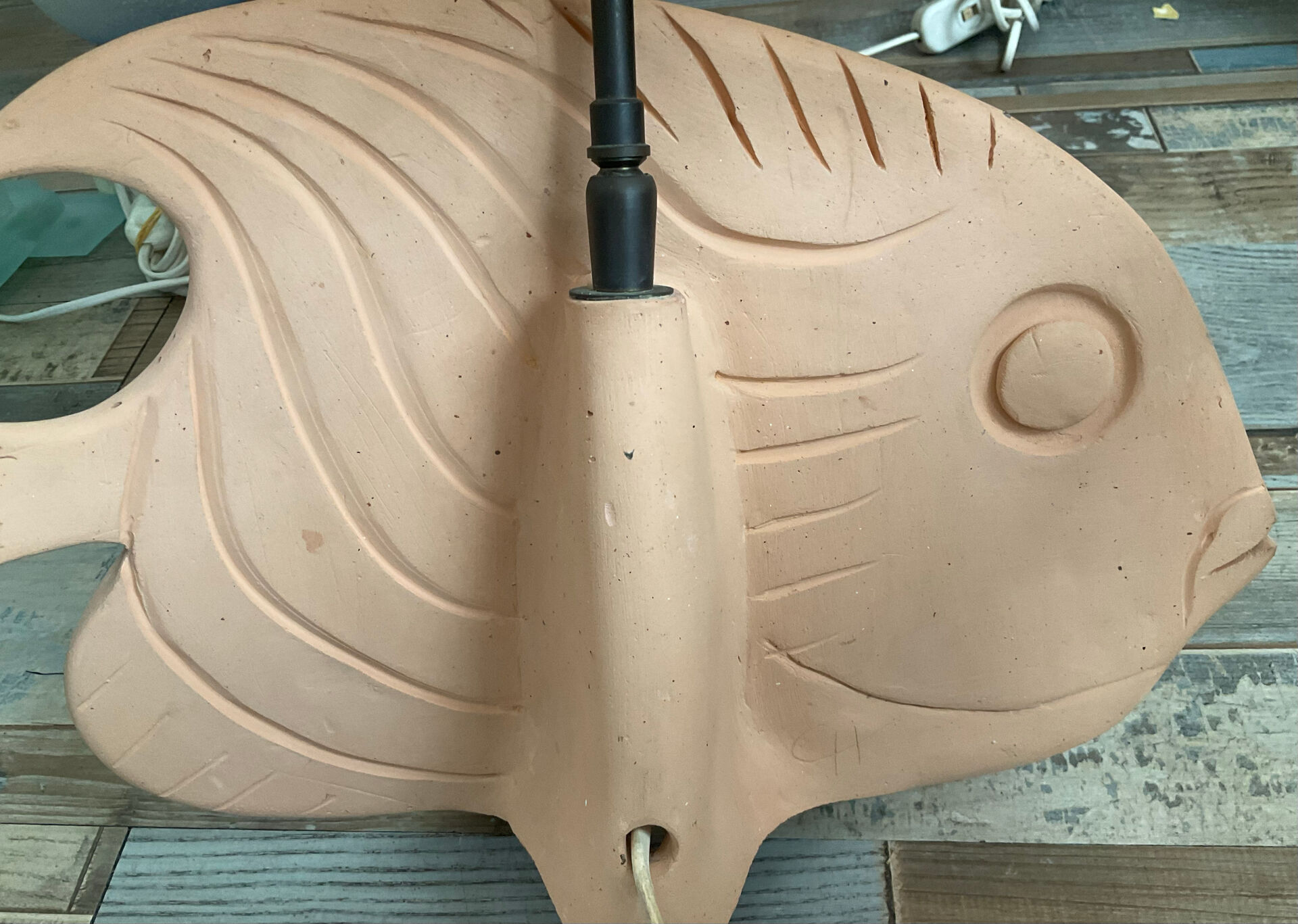 Vintage fish lamp in terracotta signed from the 1970s.