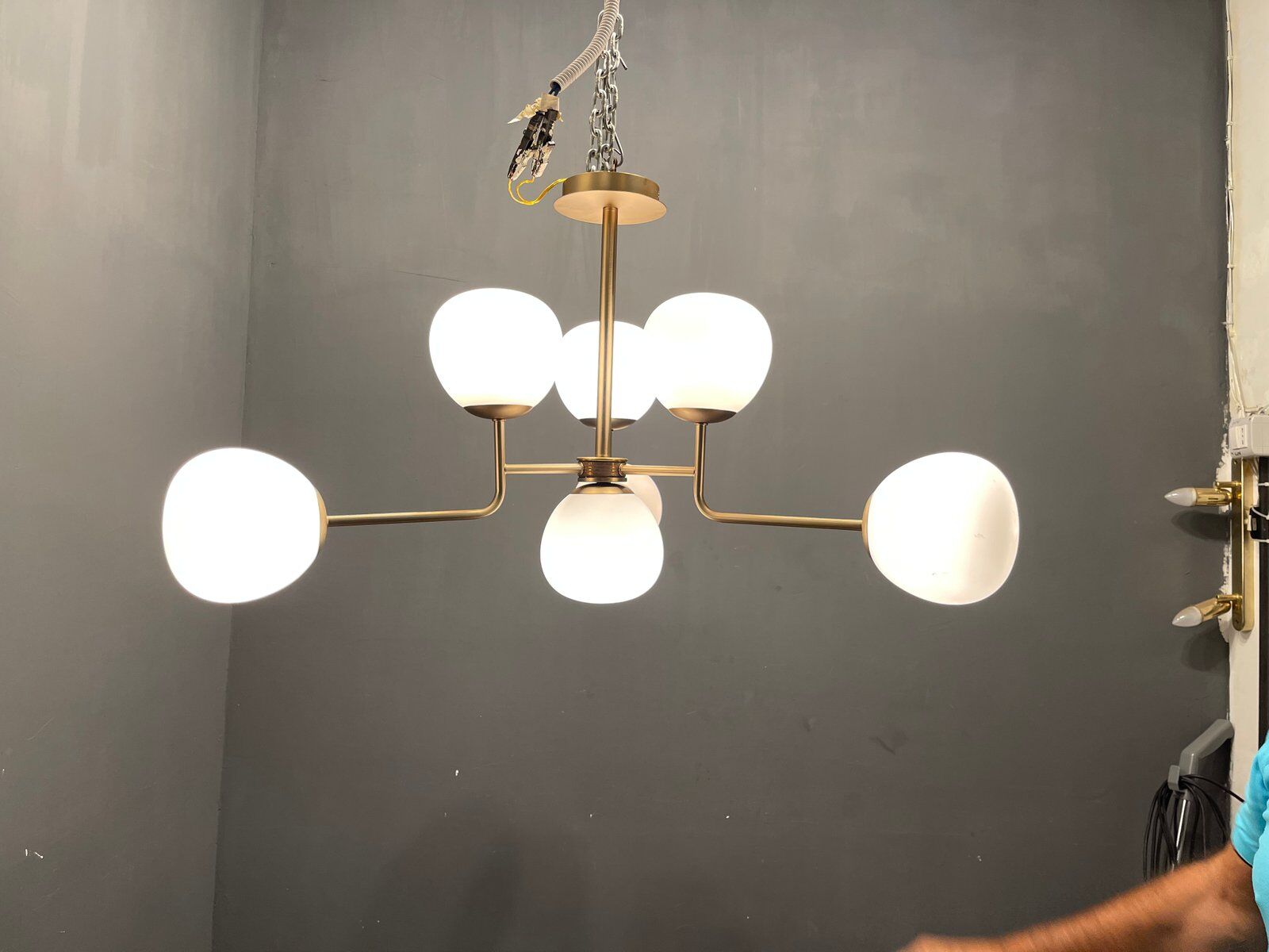 Lustre Spoutnik en verre opalin avec 7 lumières