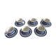 Series of 6 coffee cups in faience with blue stripes with saucers