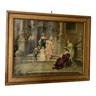 Old 19th century engraving, gilded wood frame