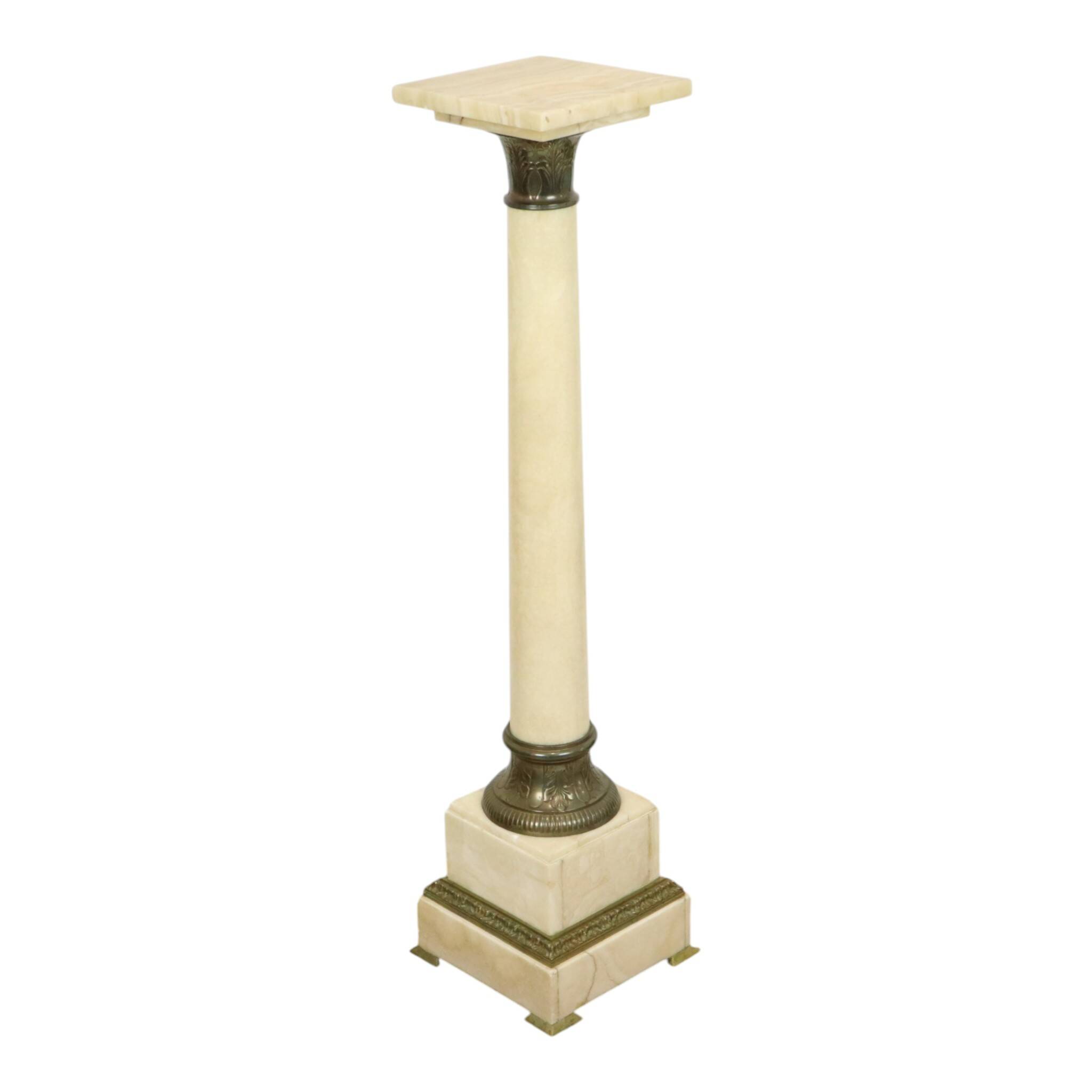 Antique Column Pedestal Onyx Marble and Bronze 19th Century 115cm