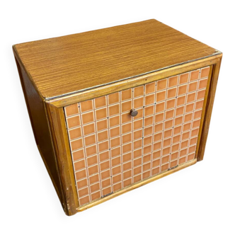 Vintage wooden storage cabinet with shelves