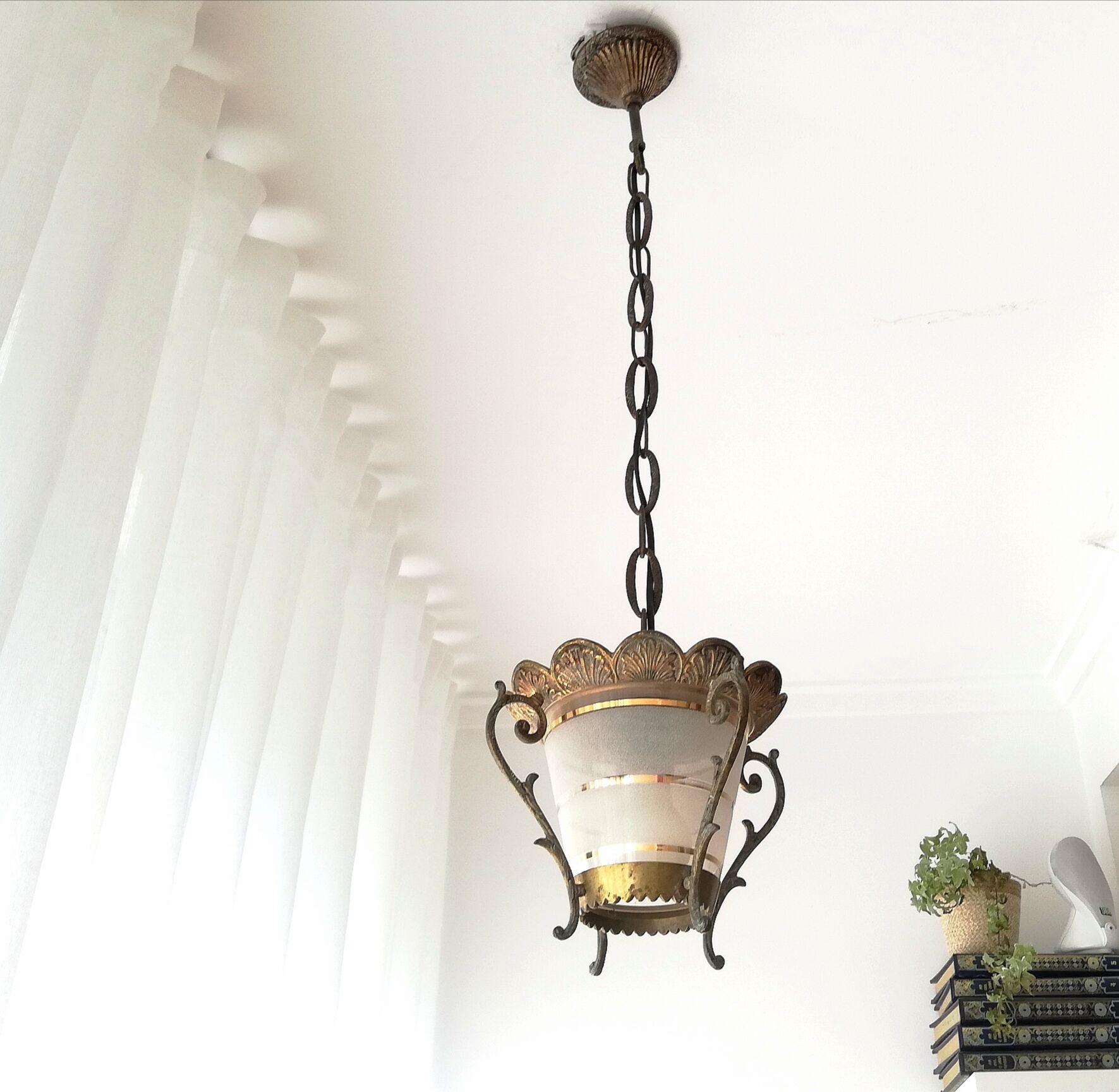 Antique Gothic ceiling lamp bronze  1920