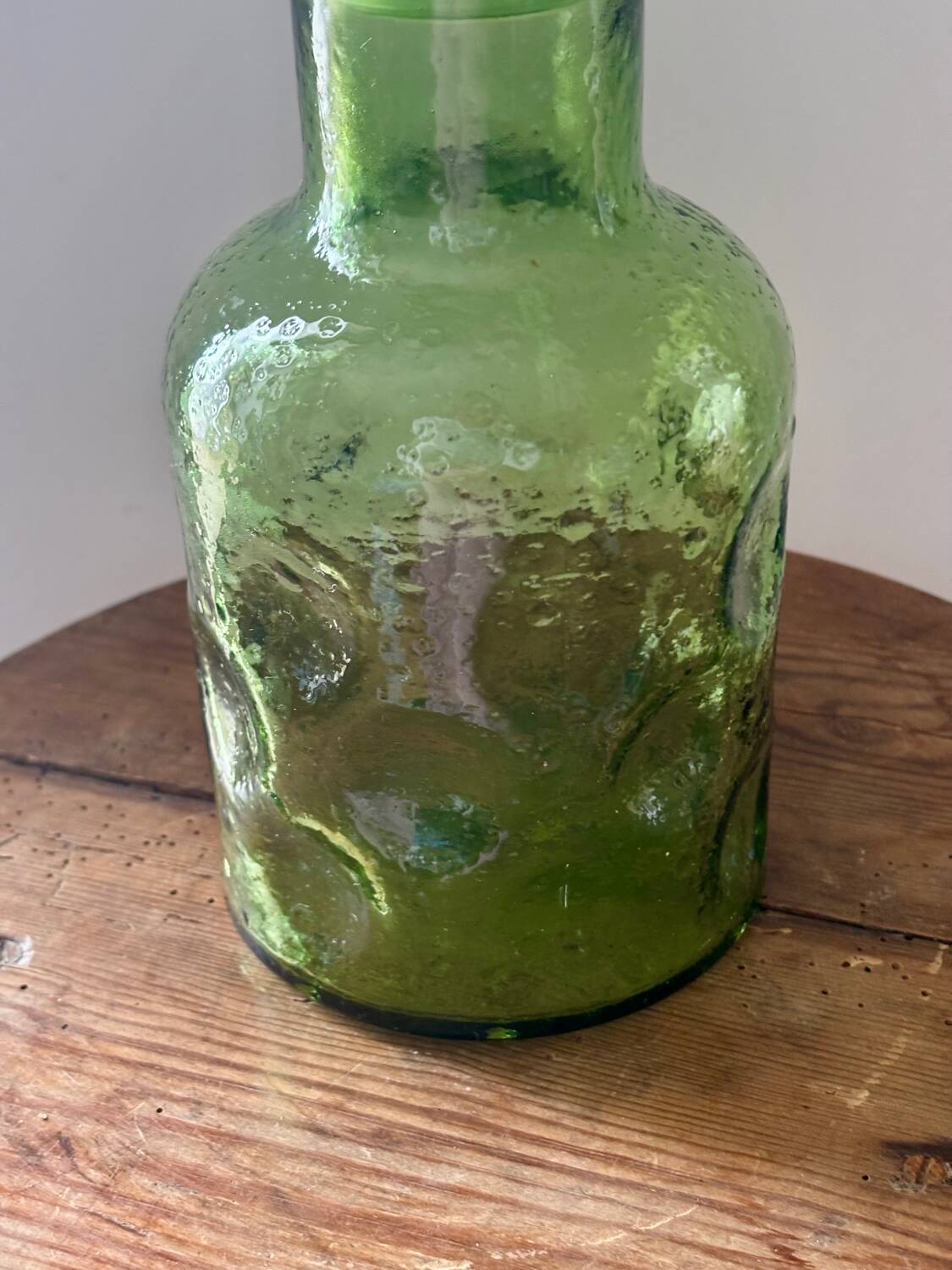 Vintage beautiful green thick honeycomb glass carafe bottle