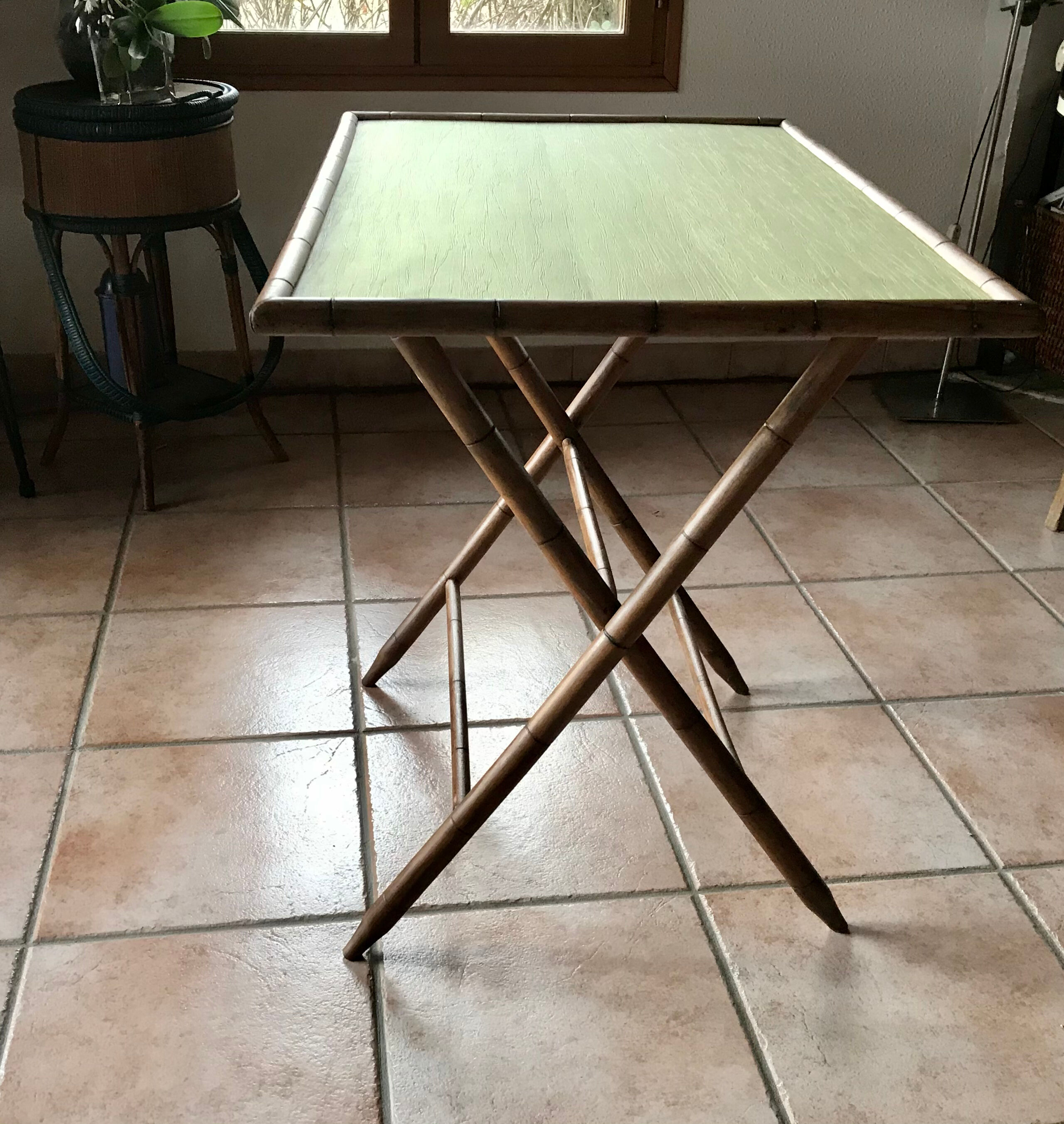 Rattan side table, 1900, Napoleon III style,