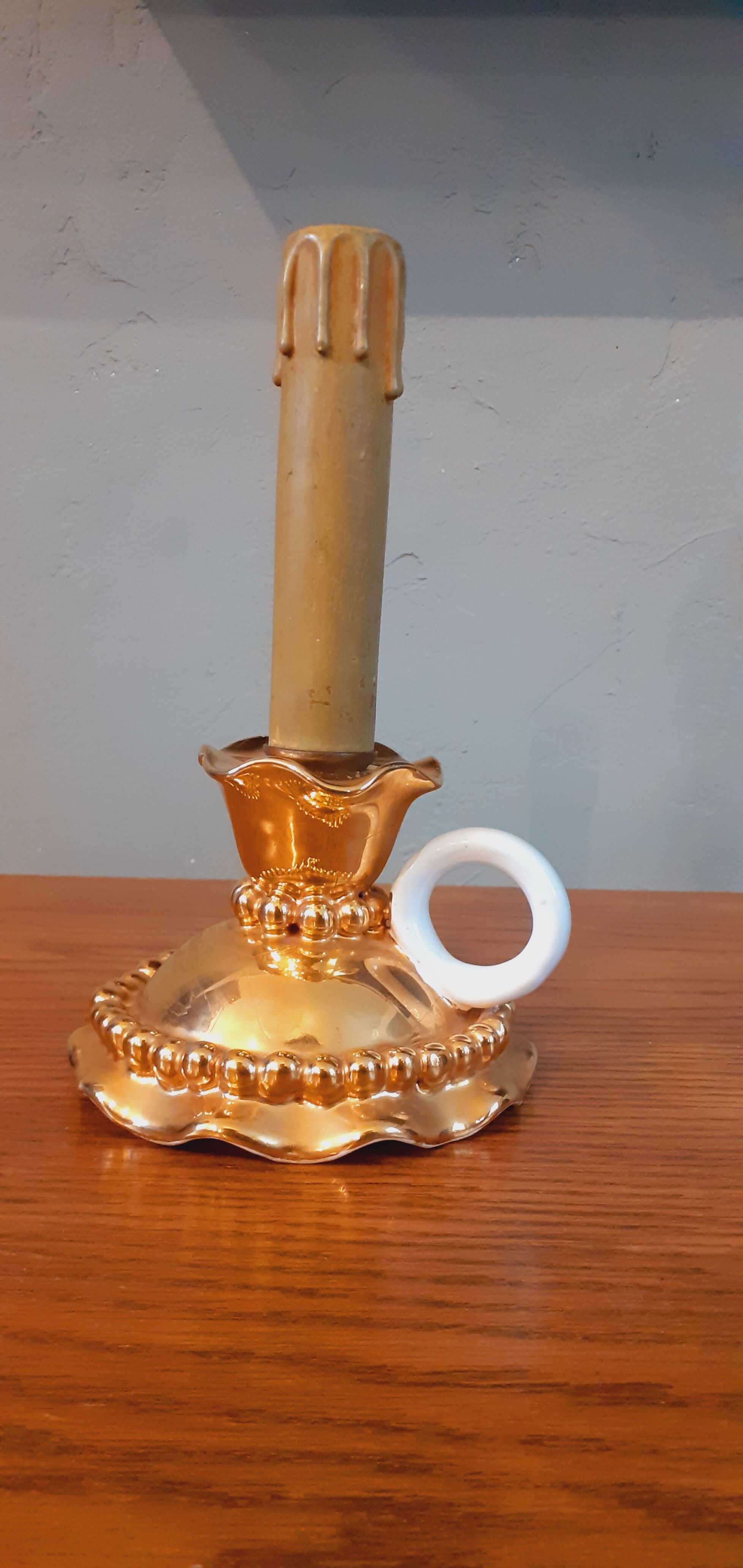 Art deco lamp earthenware malicorne golden 30s in the shape of hand candlestick