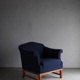 Fauteuil lounge bleu marine bouclé | Suède | Années 1940