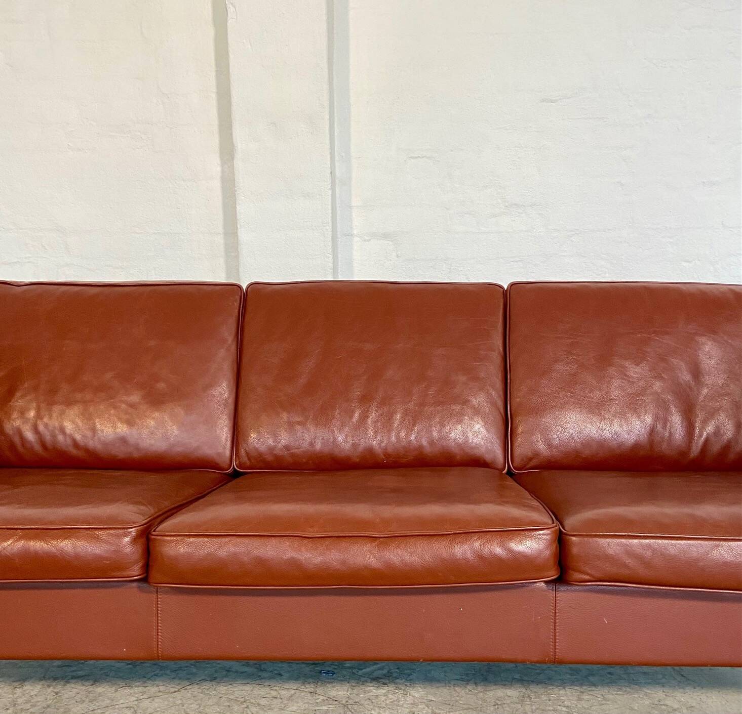 Vintage Danish mid-century Mogens Hansen 3-person cognac leather sofa