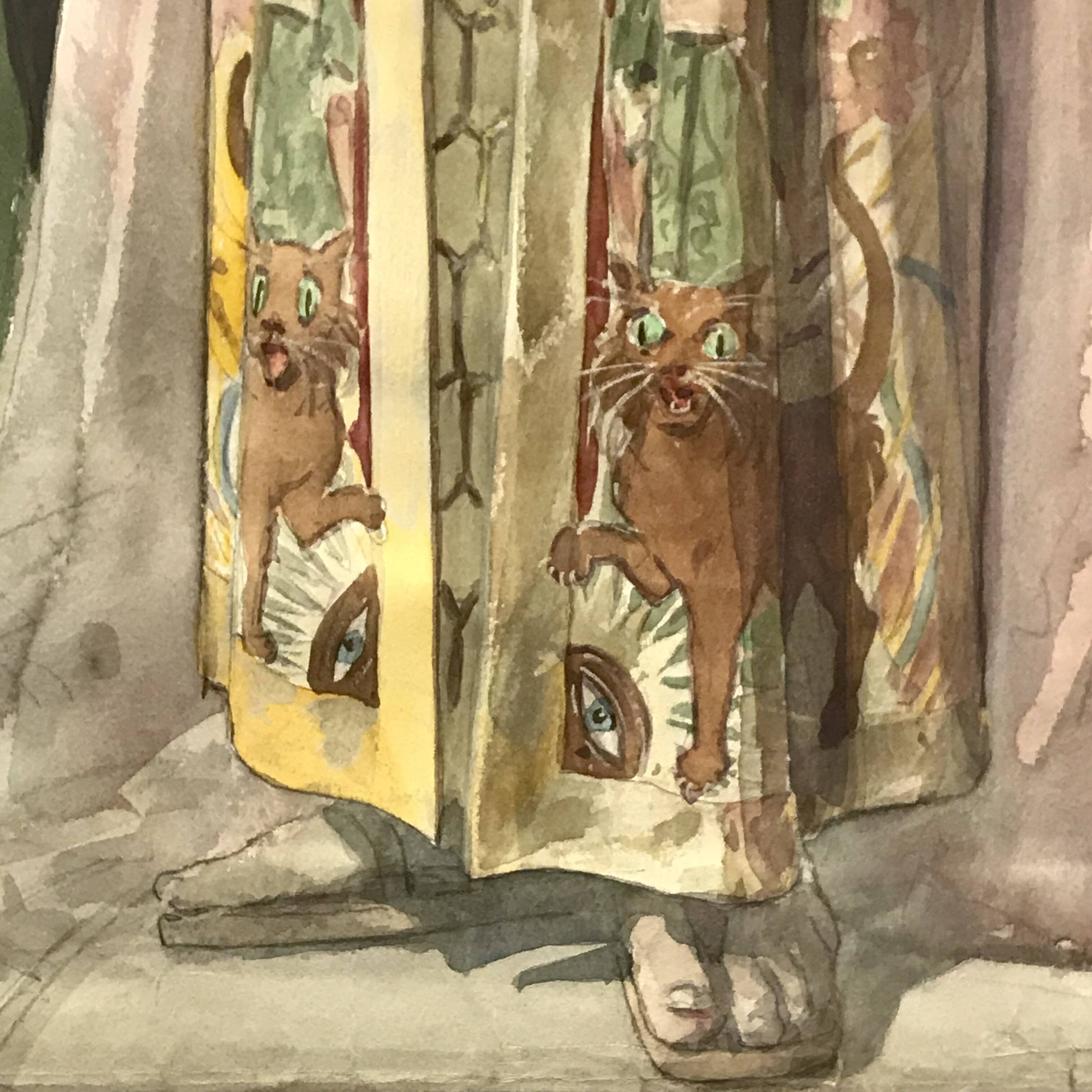 Victorian Goddess, Aquarelle Painting, framed