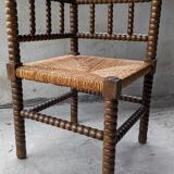 Corner chair in turned oak and canning