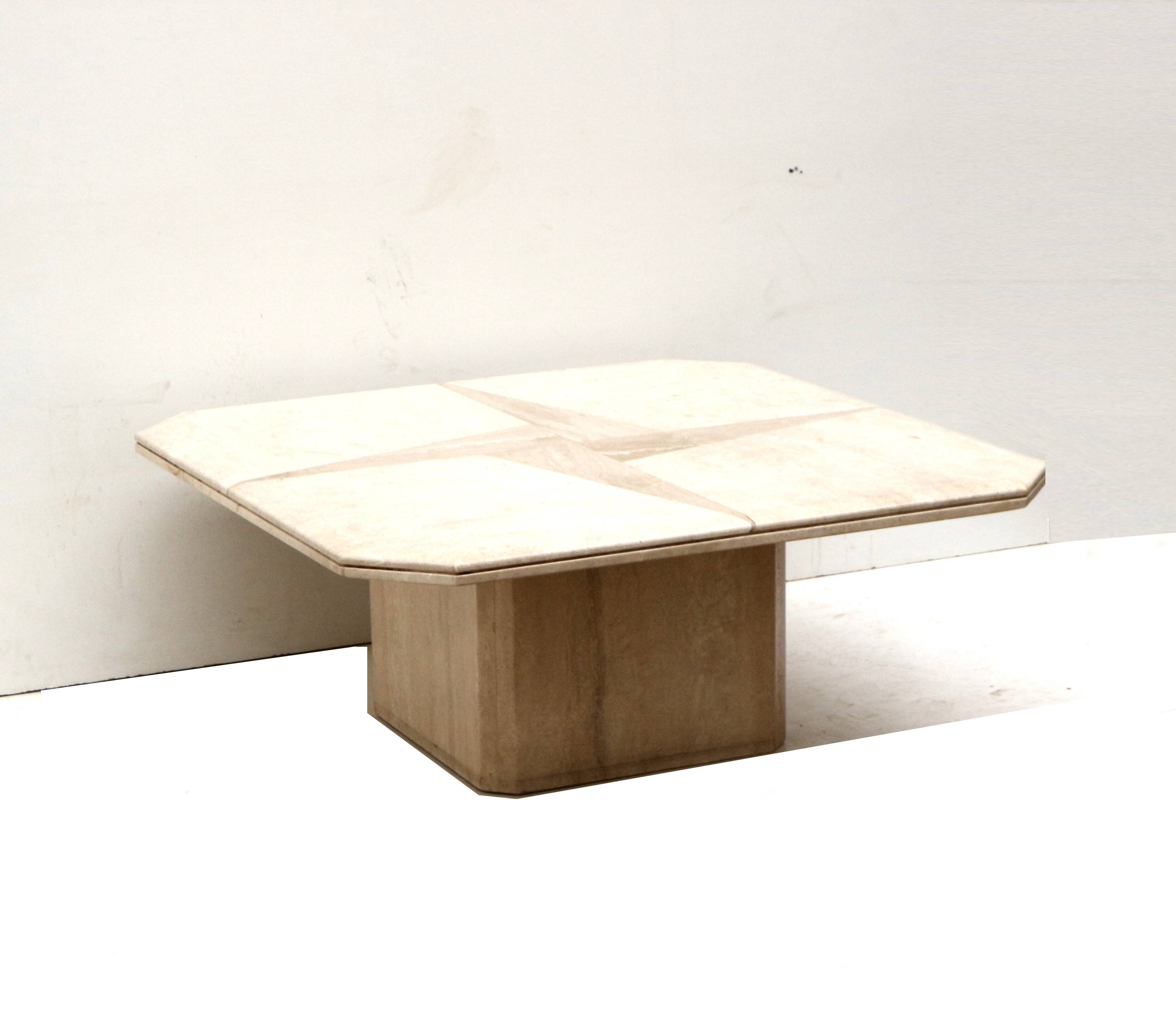 Vintage square travertine coffee table made in the 80s