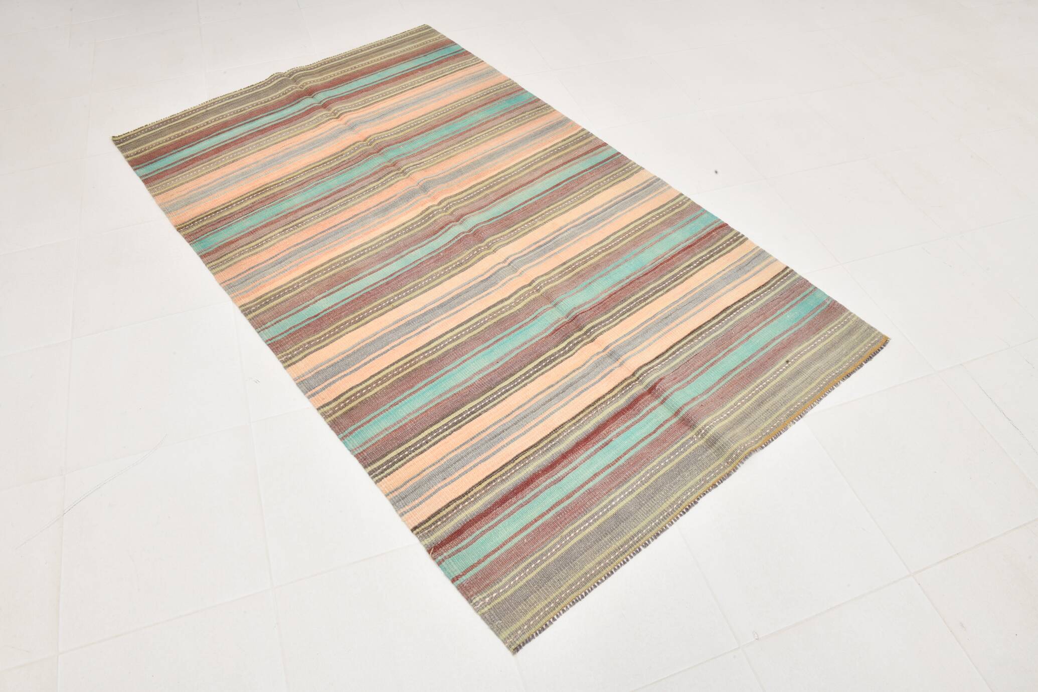 4x7 Pastel Vintage Kilim Rug, 126x210 Cm Anatolian Carpet