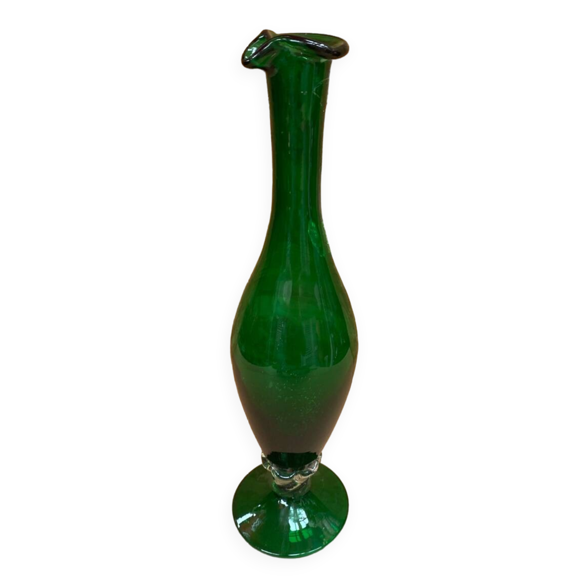 Antique green & clear glass pitcher ewer vintage