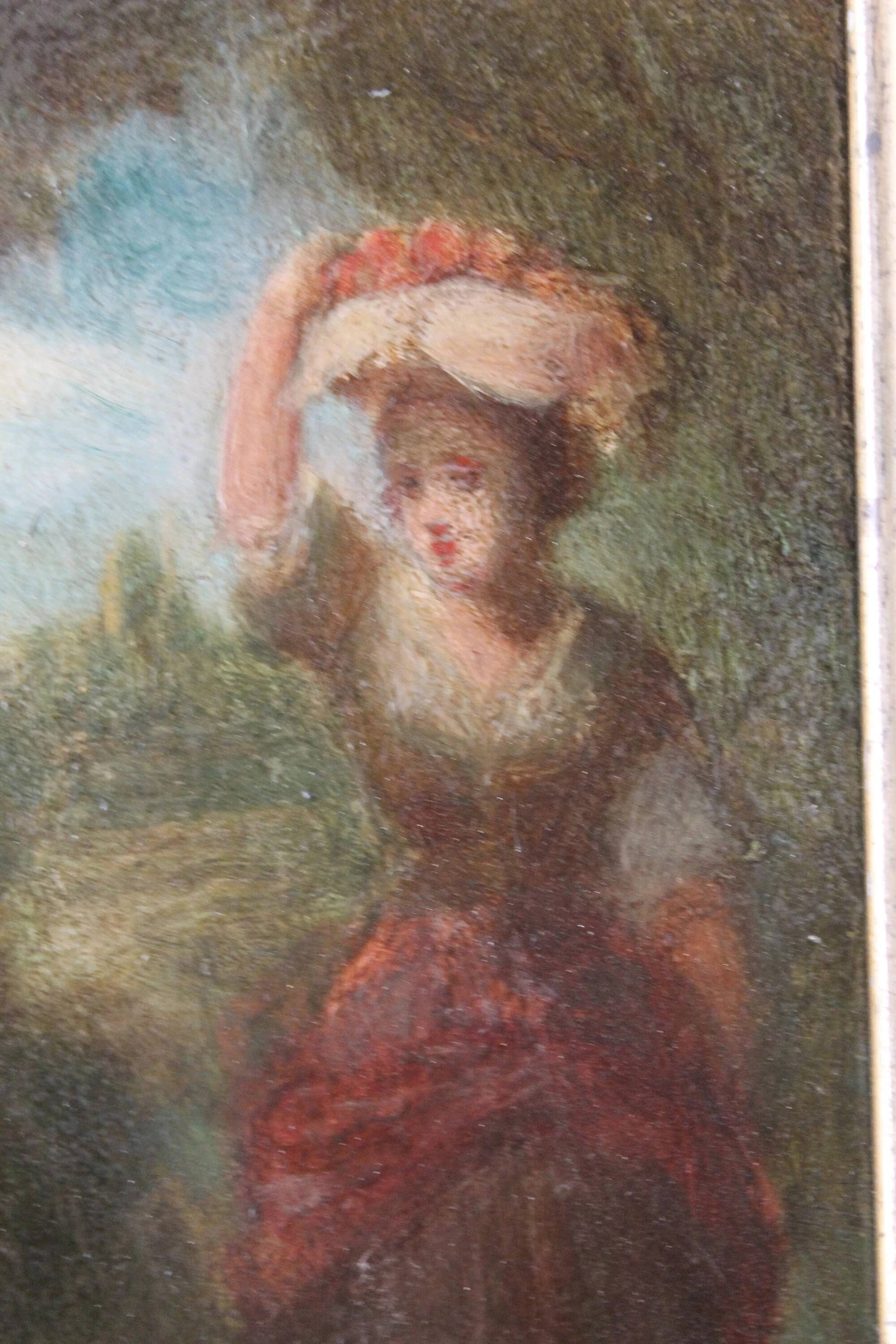 Jean-Baptiste Fouque (1819 - 1880) "Stroll in the Garden" oil on panel