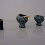 Vintage Indian Copper & Turquoise Stone Ashtrays, 1960s, Set of 2