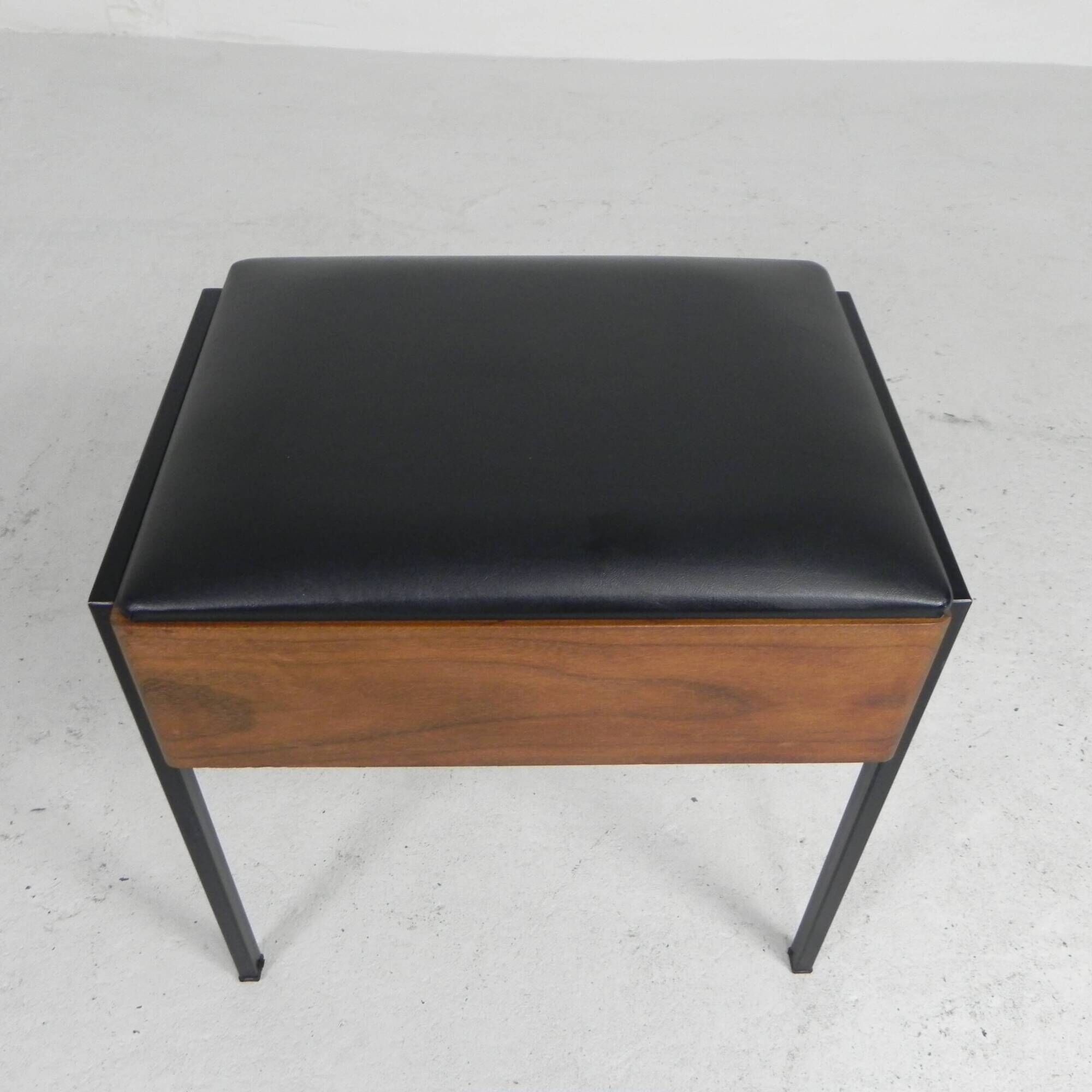 Aristo teak wooden sewing supplies stool, piano stool, 1960s
