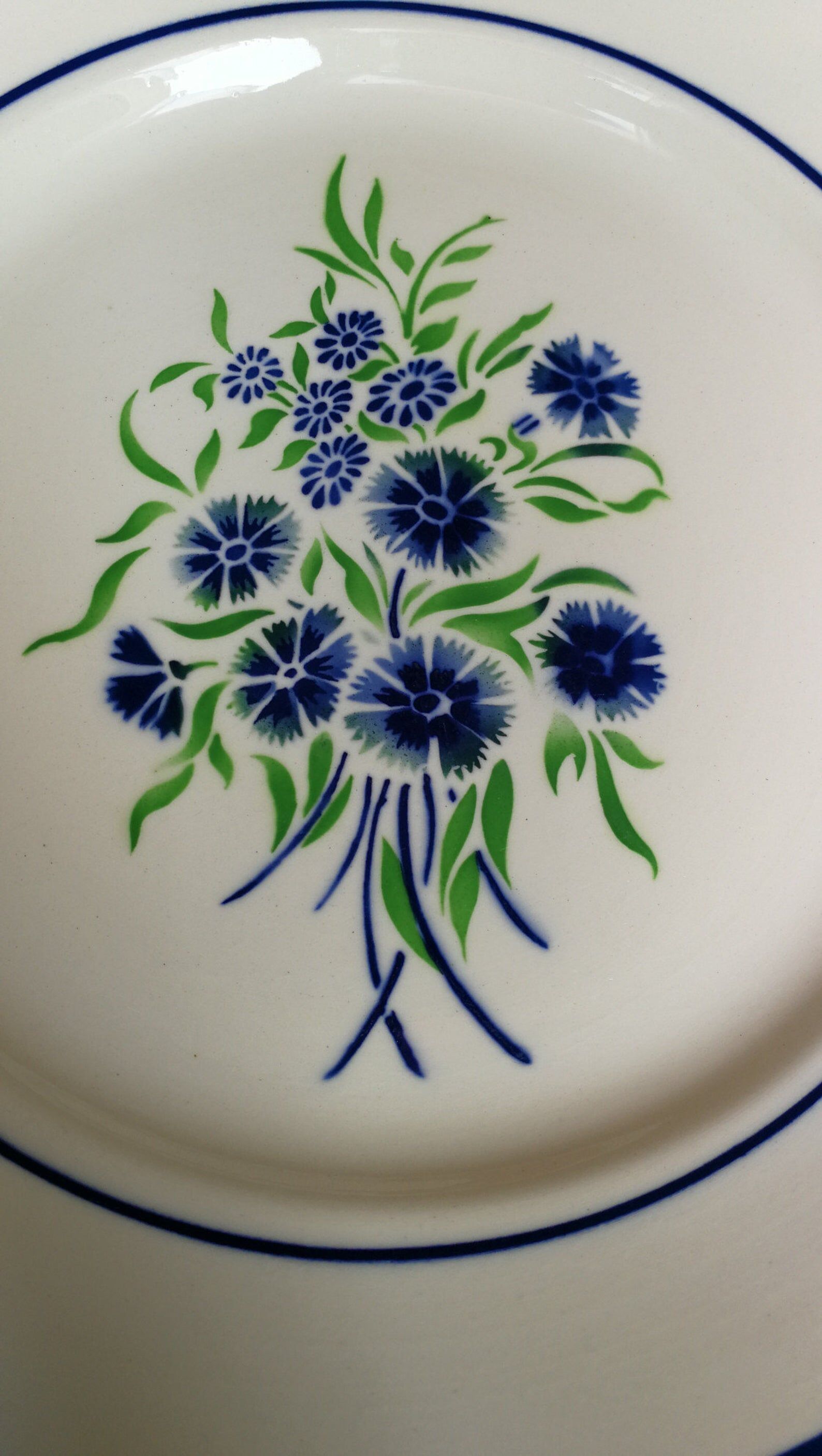 6 plates old Badonviller francine blue and green flowers au pochoir