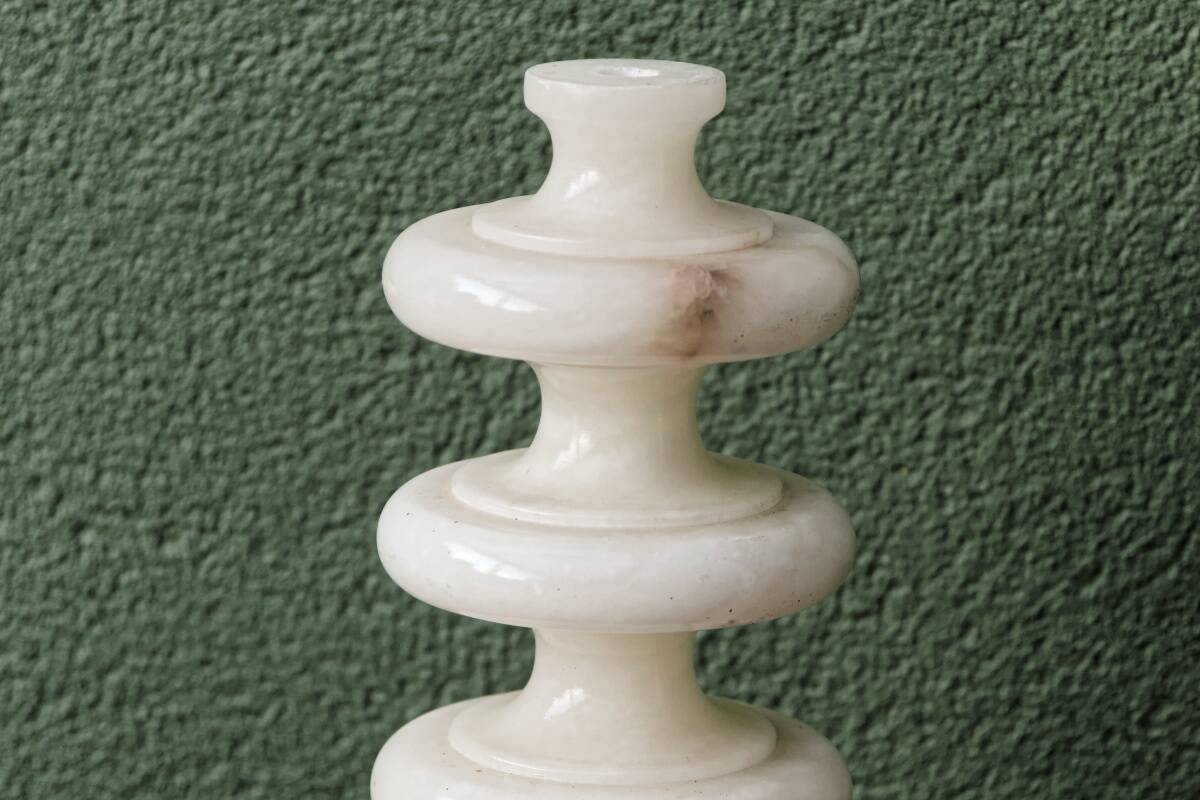 70s designer lamp base, twisted white marble