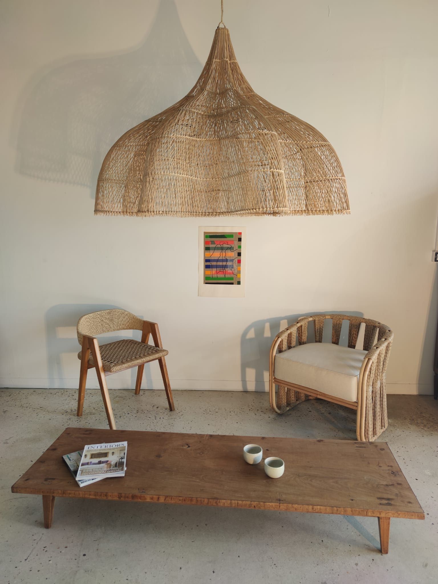 Huge rattan suspension in the shape of a corolla H:1m; D: 1m50