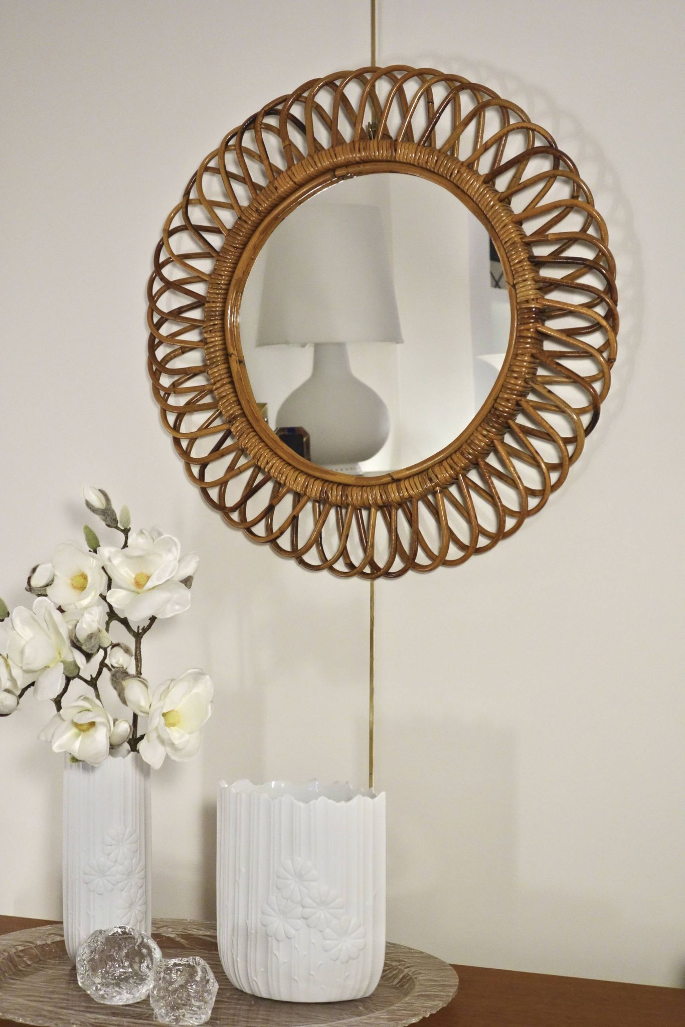 Rattan and bamboo mirror attributed to Franco Albini, Italy 1960's