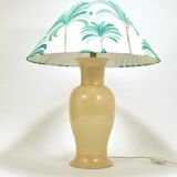 Pair of Tommaso Barbi Riviera palm tree table lamps from the 1970s with matching cushions.