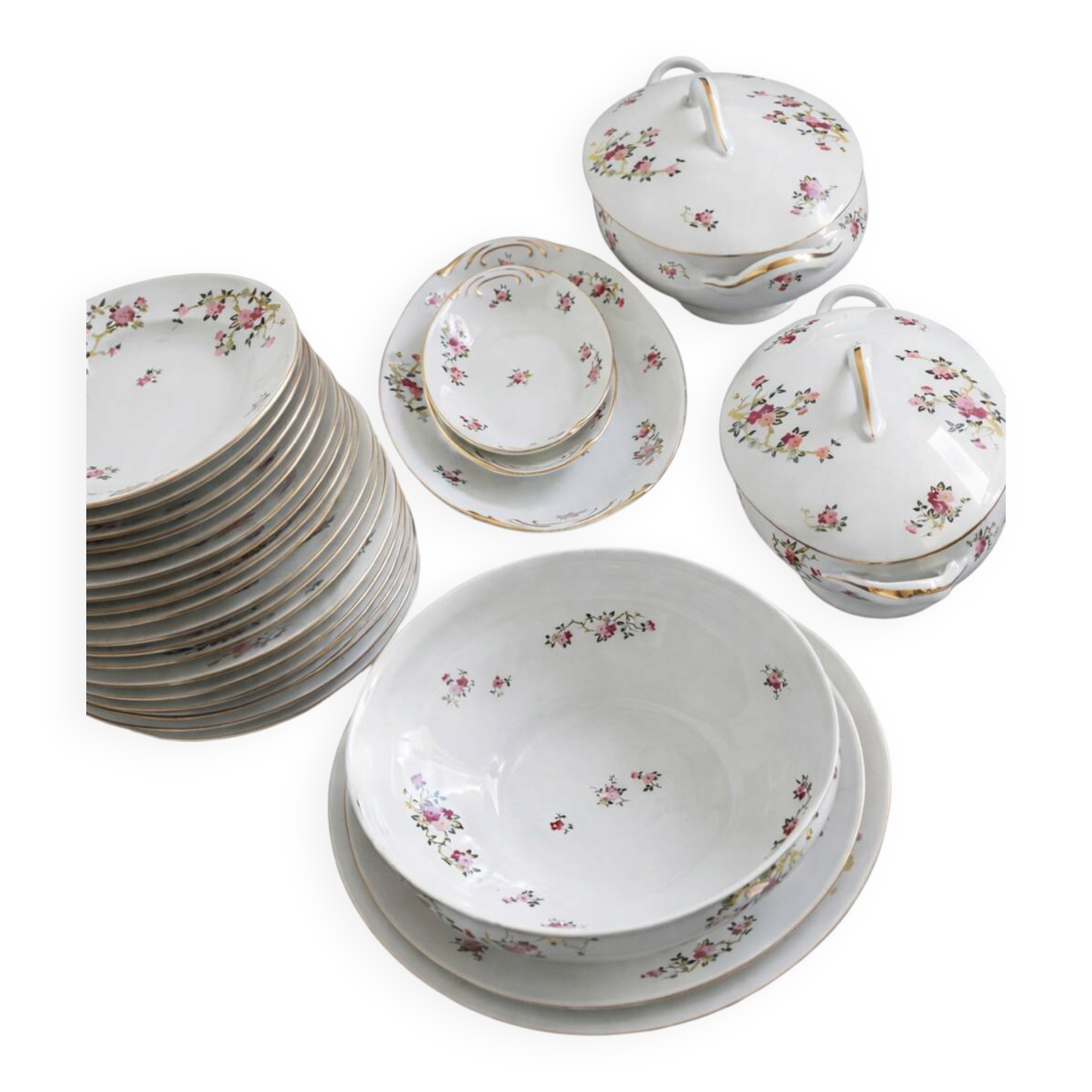 Antique table service in Limoges porcelain by F. Legrand, period A.